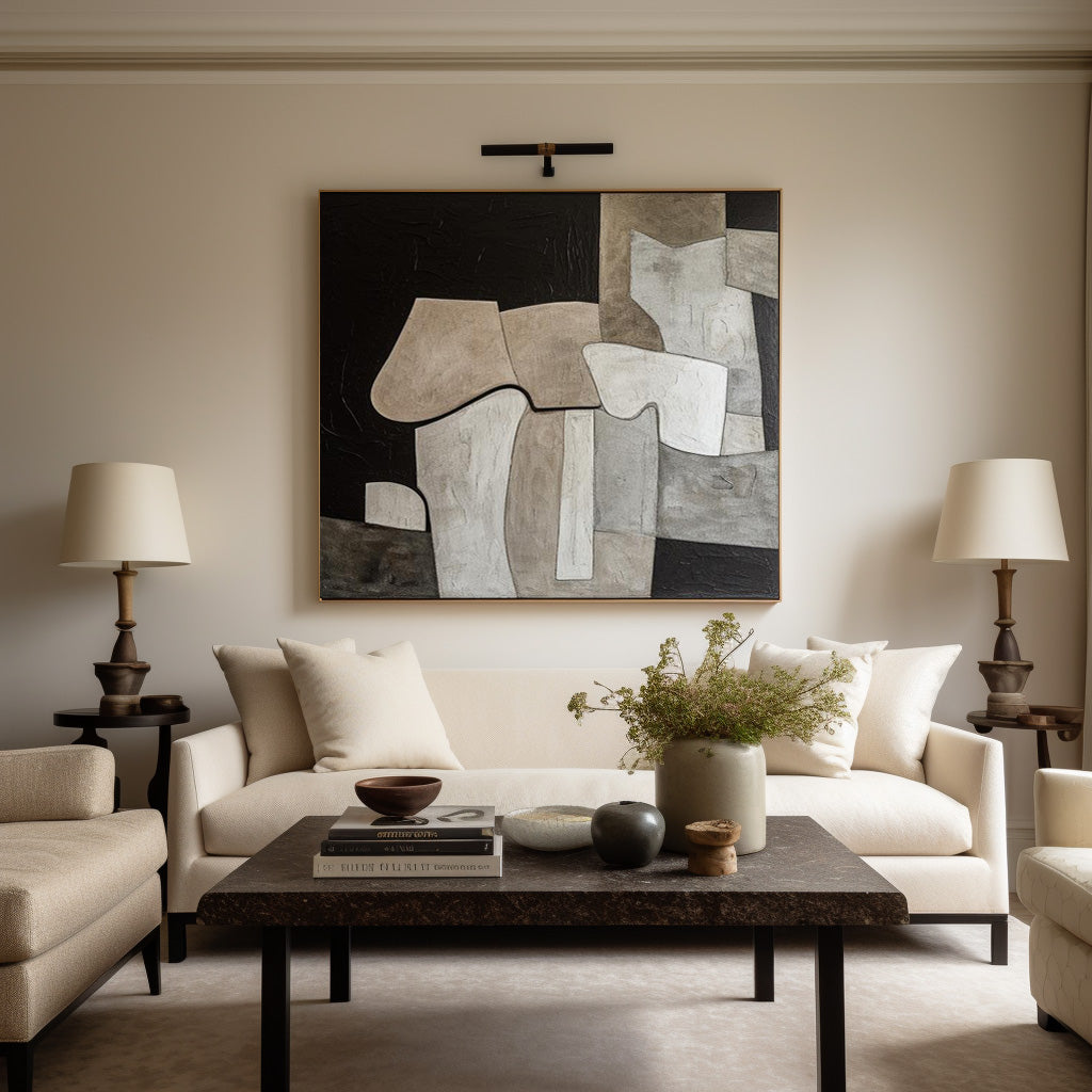 Contemporary Black and White Abstract Oil Painting for Modern Home Decor