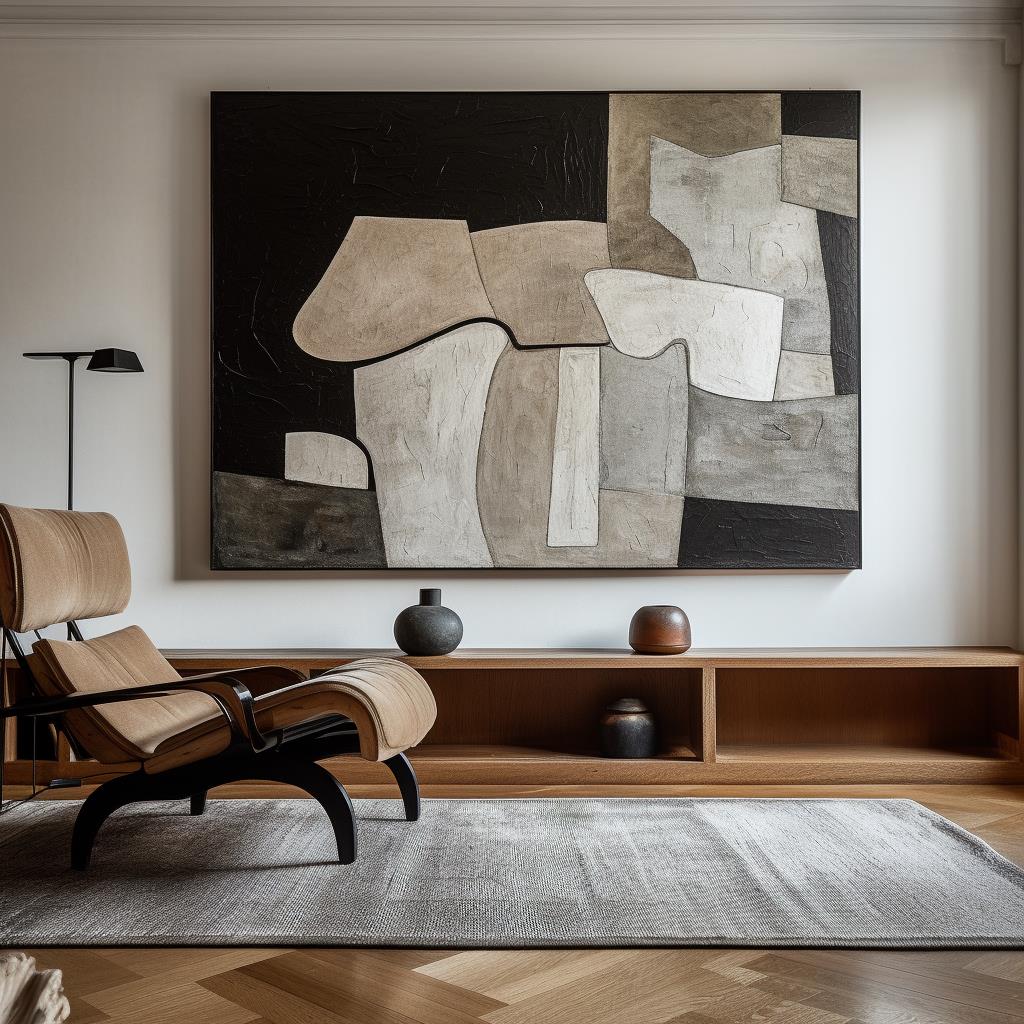 Contemporary Black and White Abstract Oil Painting for Modern Home Decor