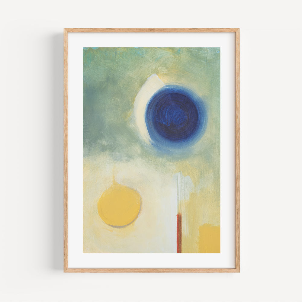 Abstract Blue and Yellow Oil Painting with Modern Geometric Shapes for Home Decor