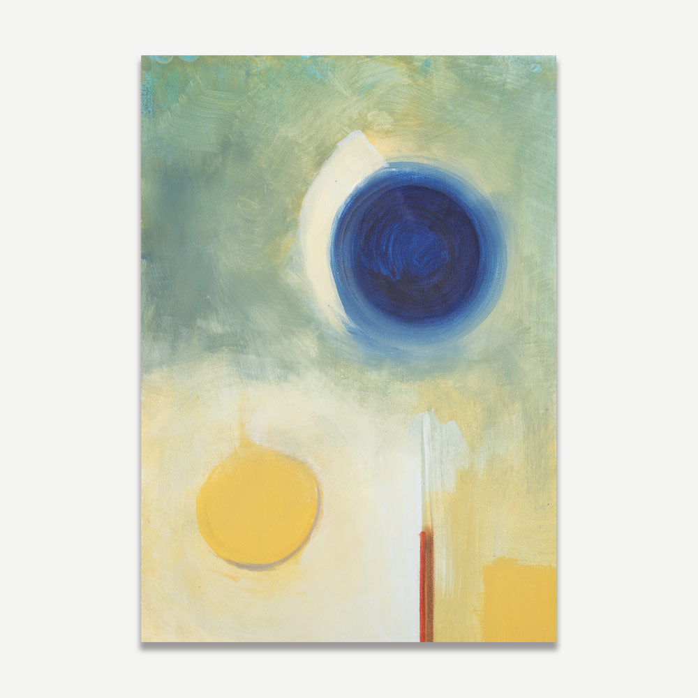 Abstract Blue and Yellow Oil Painting with Modern Geometric Shapes for Home Decor