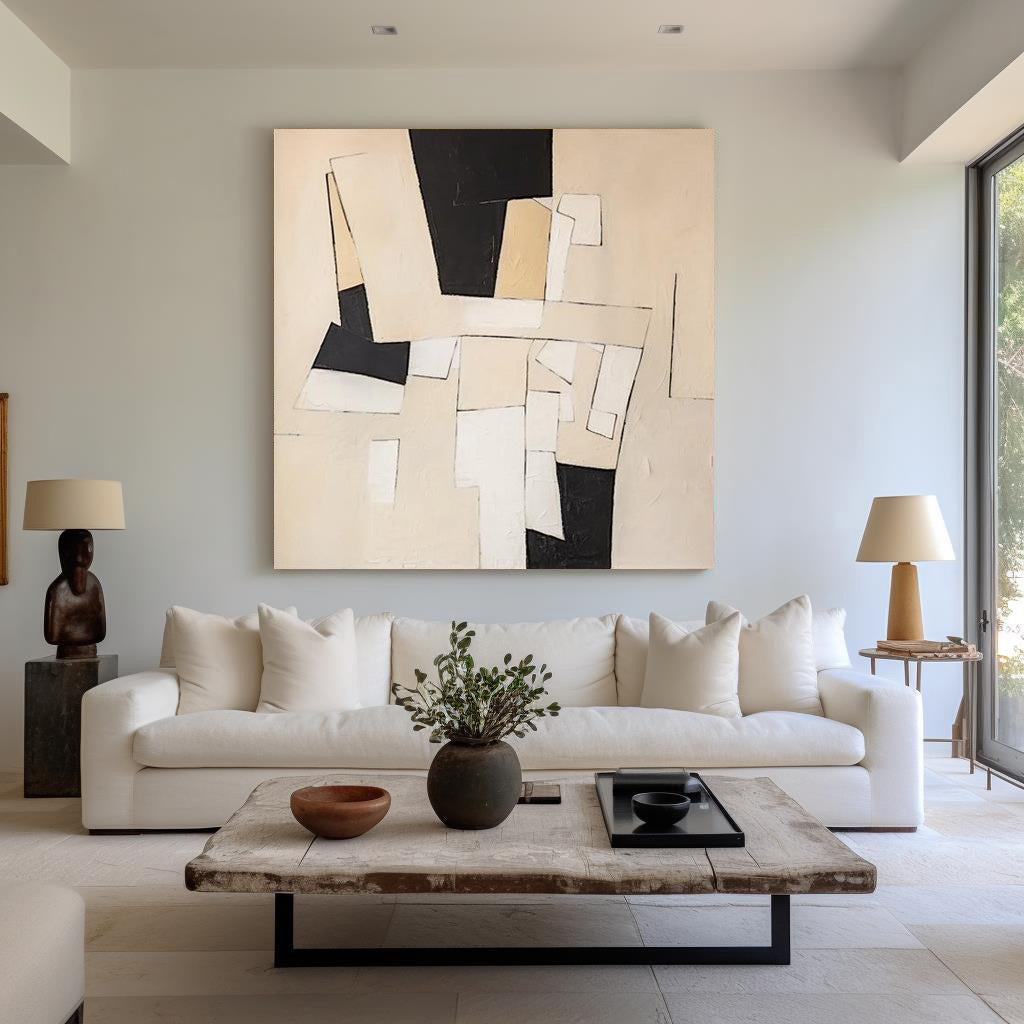 Contemporary Black and White Abstract Oil Painting for Modern Home Decor