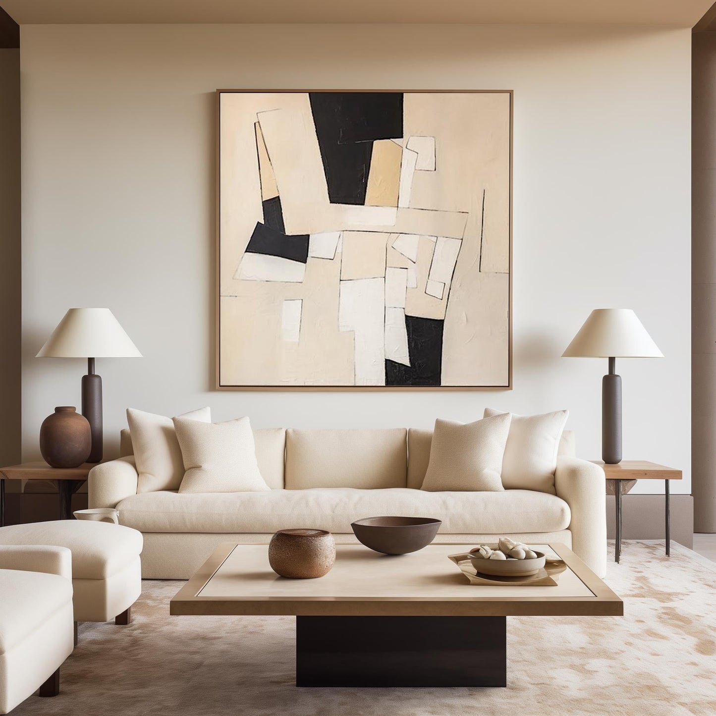 Contemporary Black and White Abstract Oil Painting for Modern Home Decor