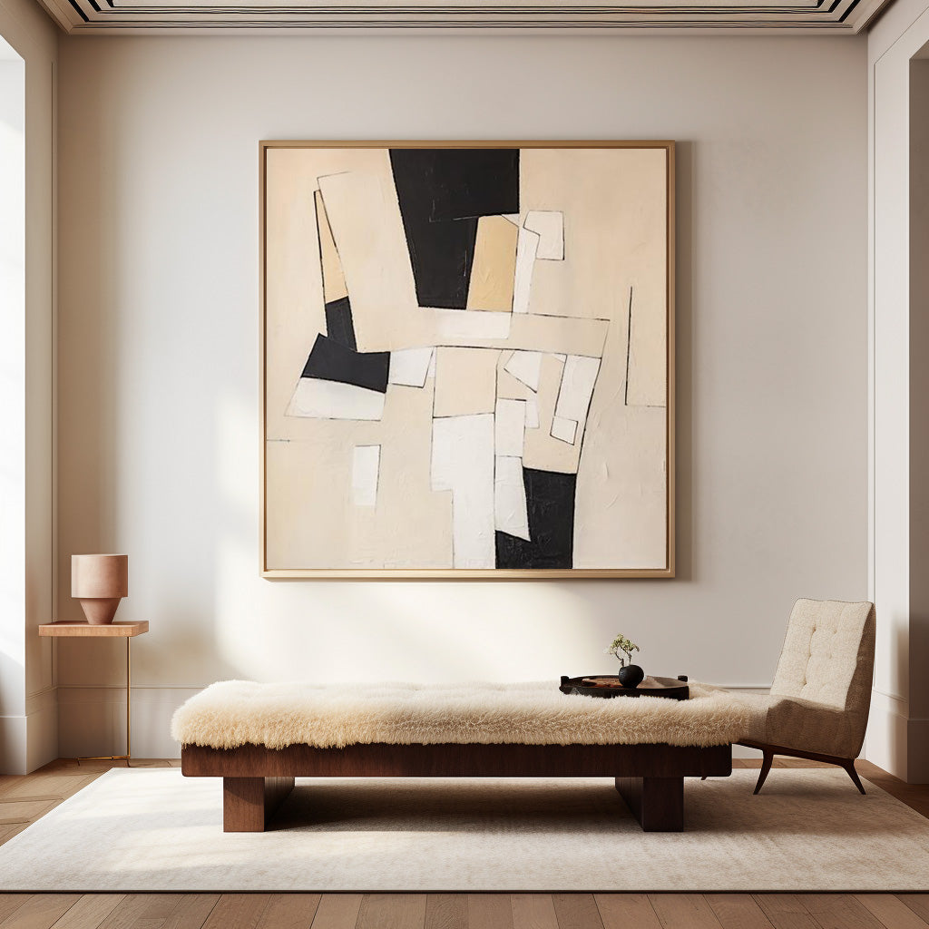 Contemporary Black and White Abstract Oil Painting for Modern Home Decor