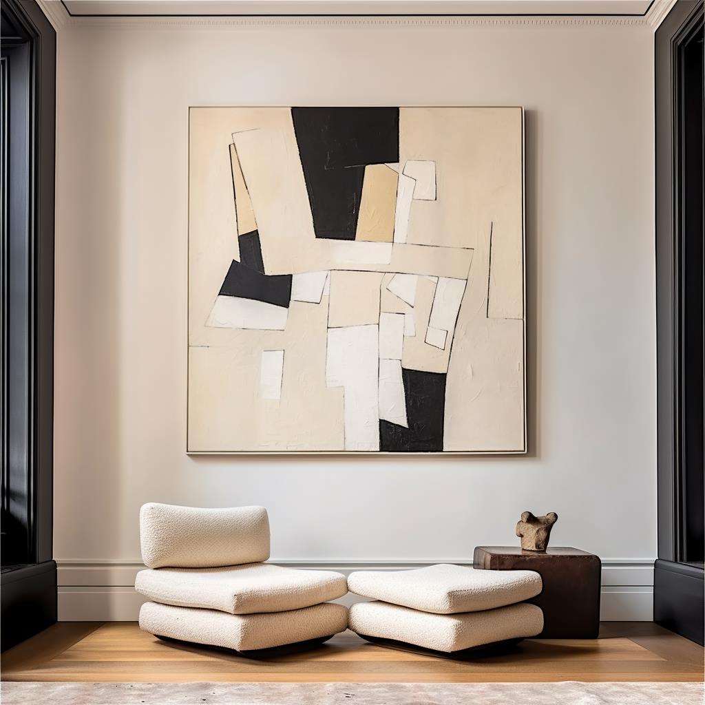 Contemporary Black and White Abstract Oil Painting for Modern Home Decor