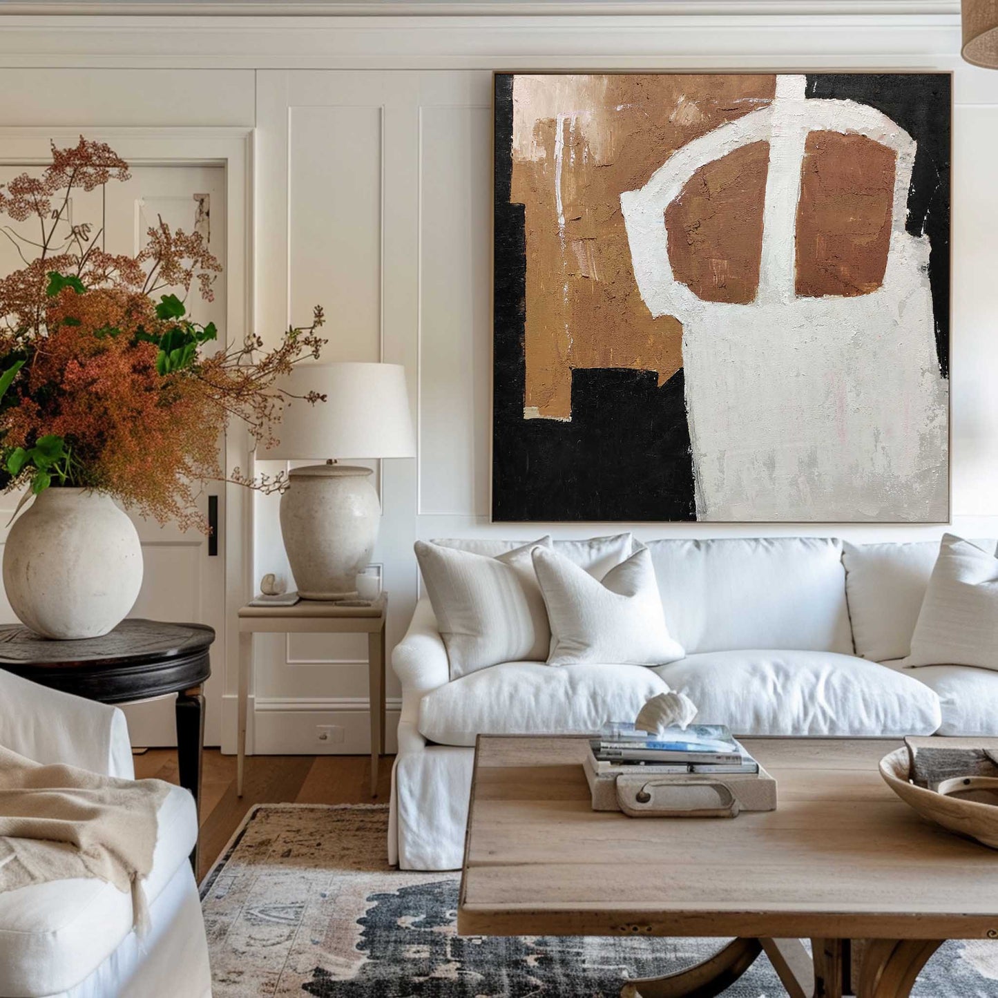 Elegant Black and Brown Minimalist Oil Painting for Modern Home Decor