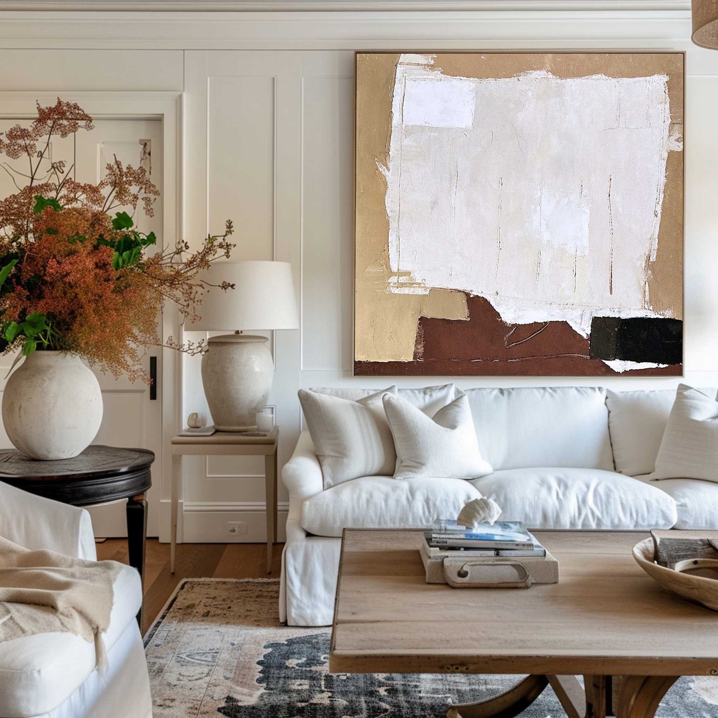 Contemporary Abstract Oil Painting with Textured Shades of Beige and Earth Tones