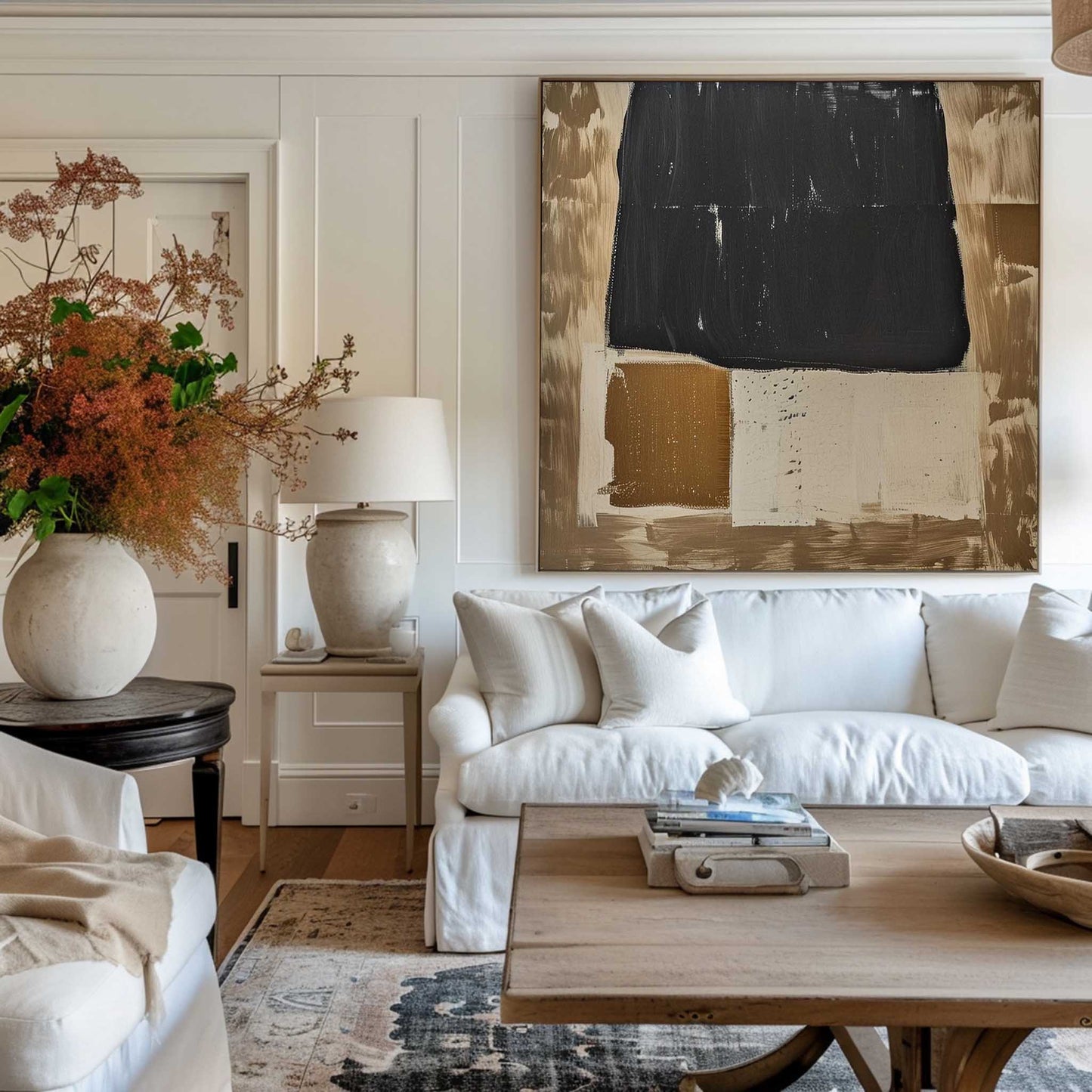 Contemporary Black and Gold Abstract Oil Painting for Modern Home Decor