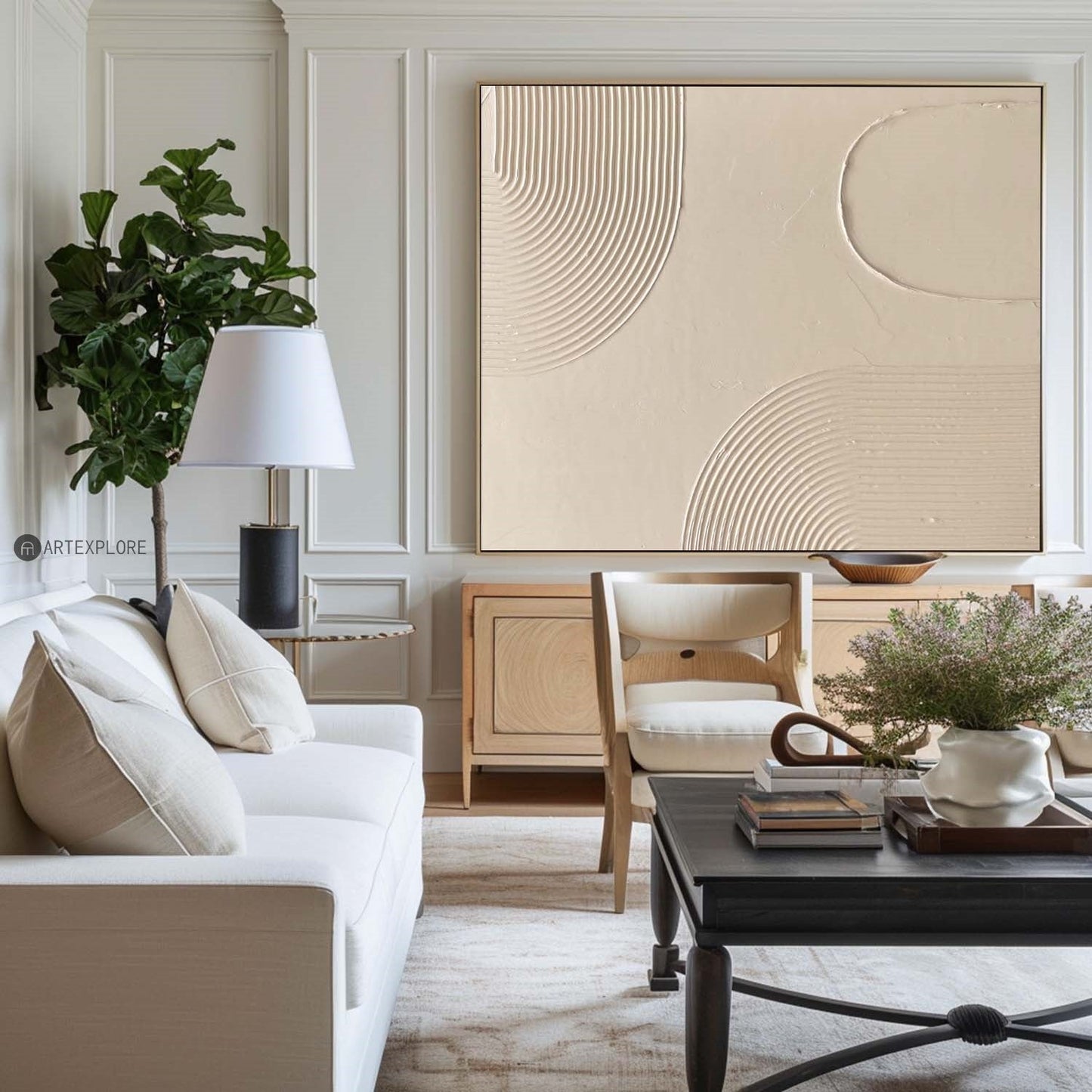 Elegant Beige Minimalist Abstract Oil Painting for Modern Home Decor