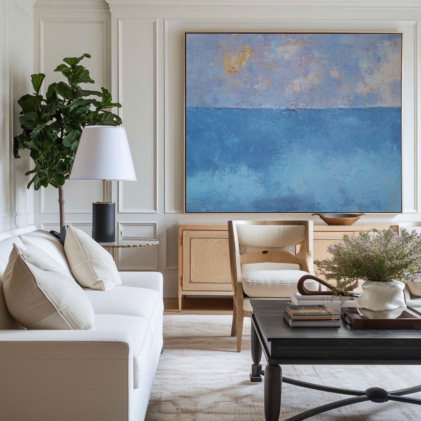 Vibrant Impressionist Ocean Canvas Art - Tranquil Seascape Blue Horizon Decor