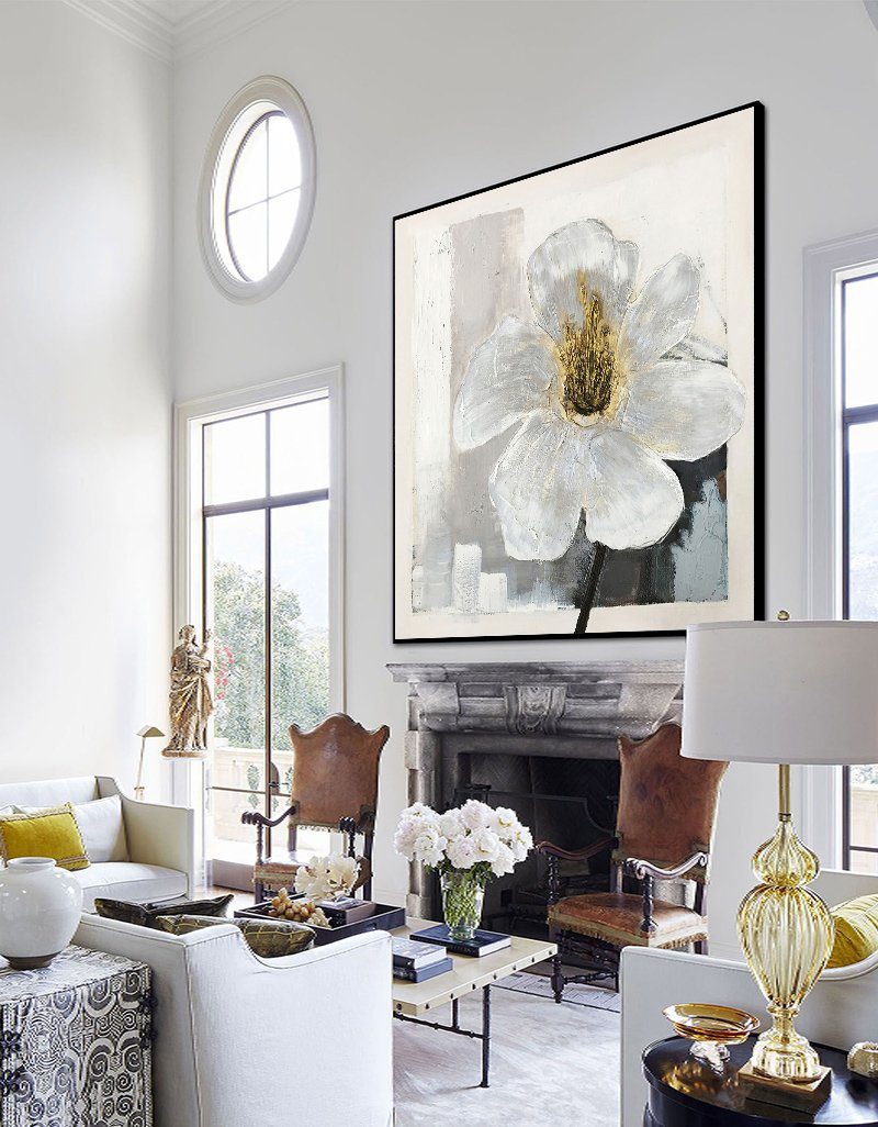 Elegant White Flower Oil Painting for Home Decor and Art Lovers