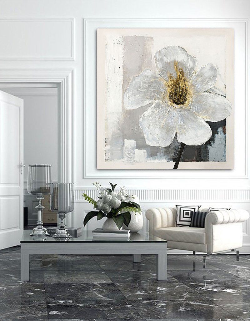 Elegant White Flower Oil Painting for Home Decor and Art Lovers