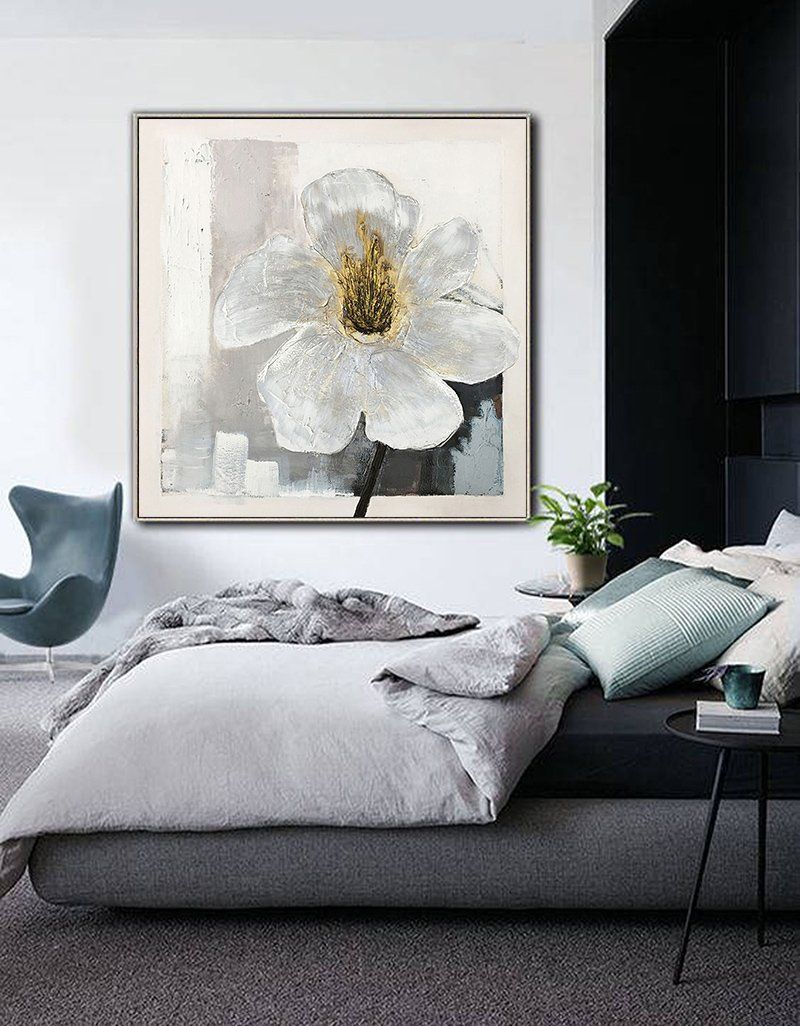 Elegant White Flower Oil Painting for Home Decor and Art Lovers