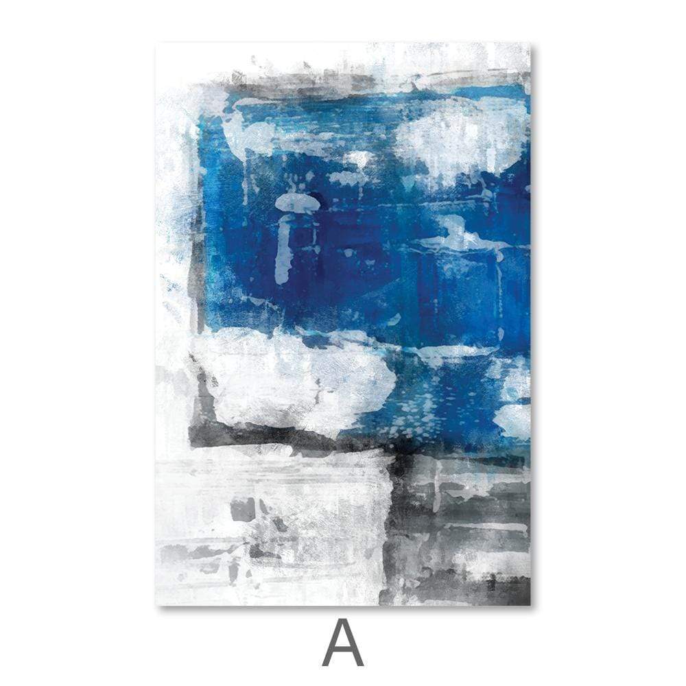 Blue and Gray Abstract Landscape Oil Painting for Modern Home Decor