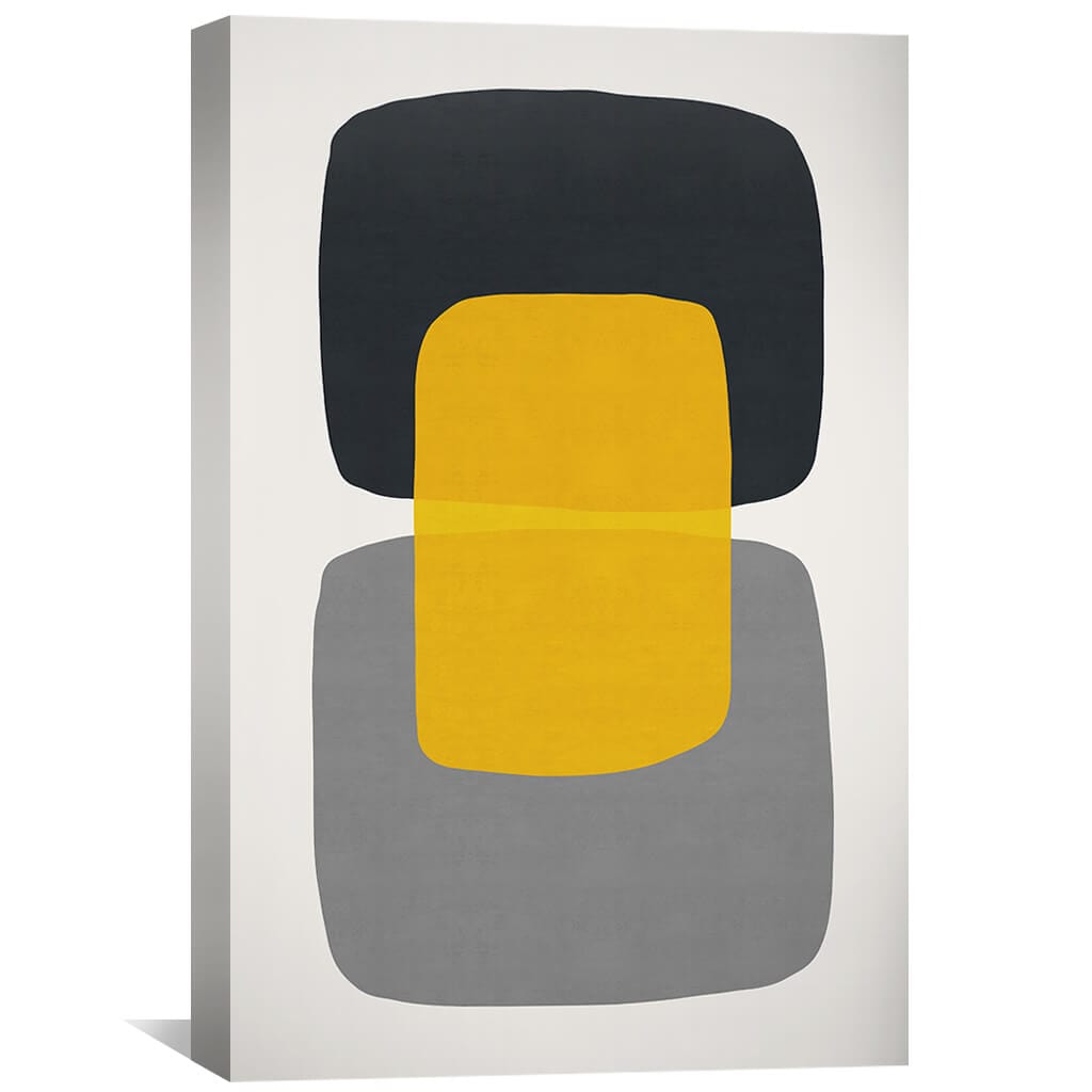 Modern Abstract Geometric Oil Painting in Yellow and Gray for Contemporary Decor