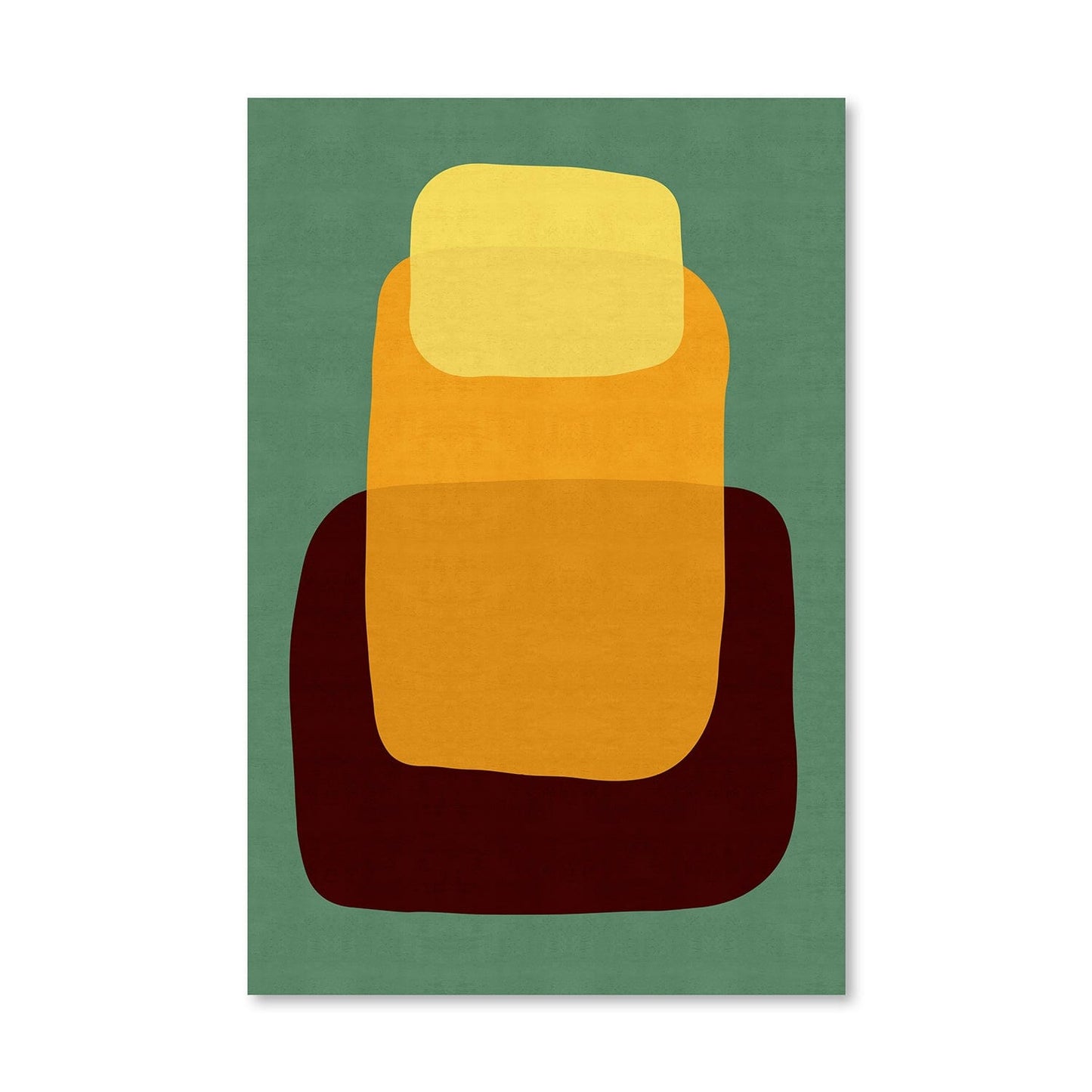 Contemporary Abstract Oil Painting with Geometric Shapes in Green and Earthy Tones