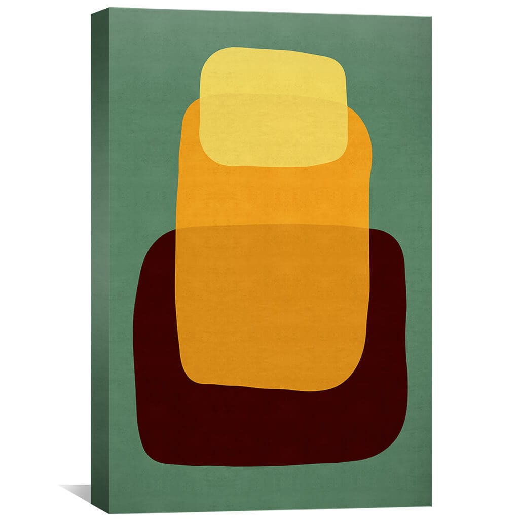Contemporary Abstract Oil Painting with Geometric Shapes in Green and Earthy Tones