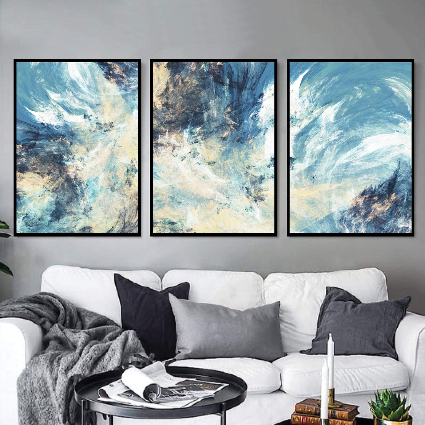 Captivating Abstract Skies Triptych Canvas Art for Modern Home Décor
