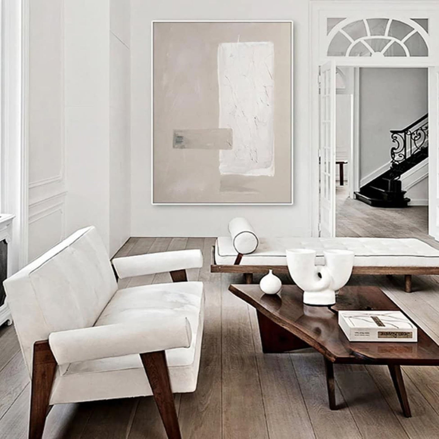 Modern Abstract Oil Painting in Soft Neutrals for Elegant Home Décor