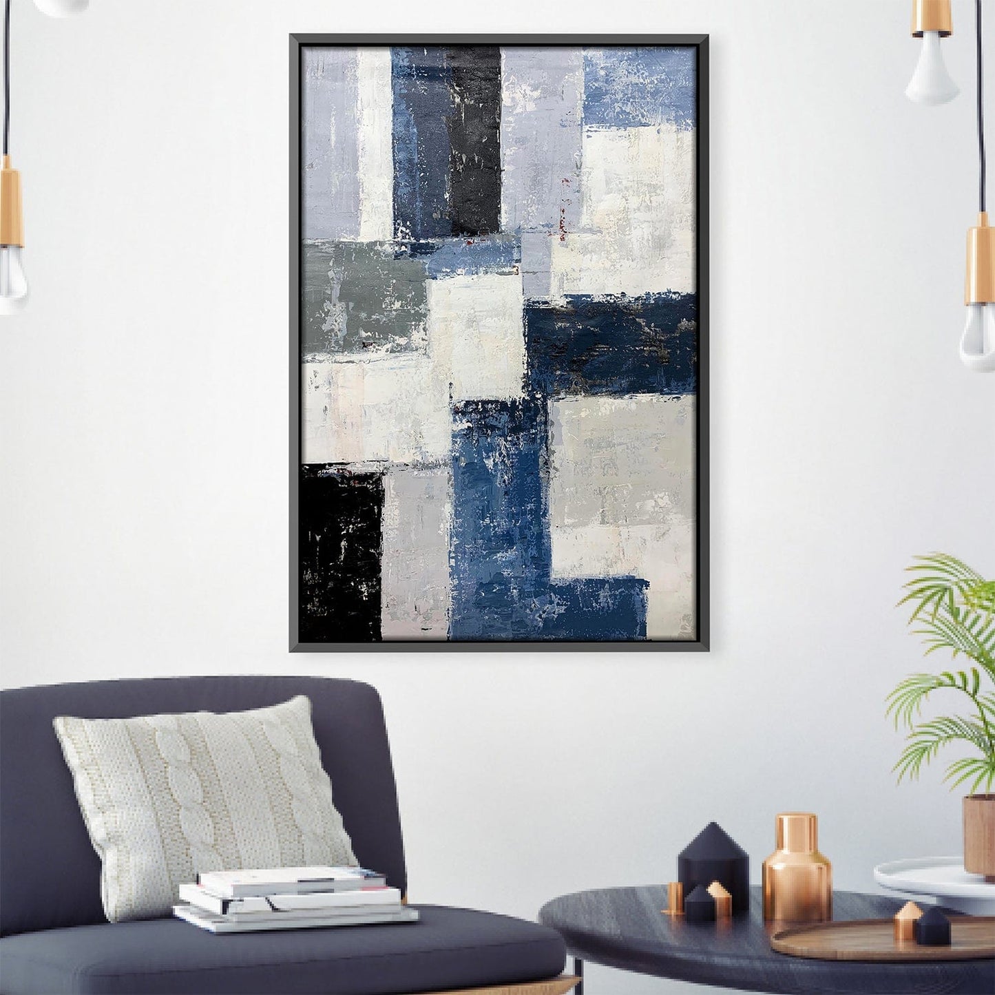 Contemporary Abstract Oil Painting in Shades of Blue and Gray for Modern Decor