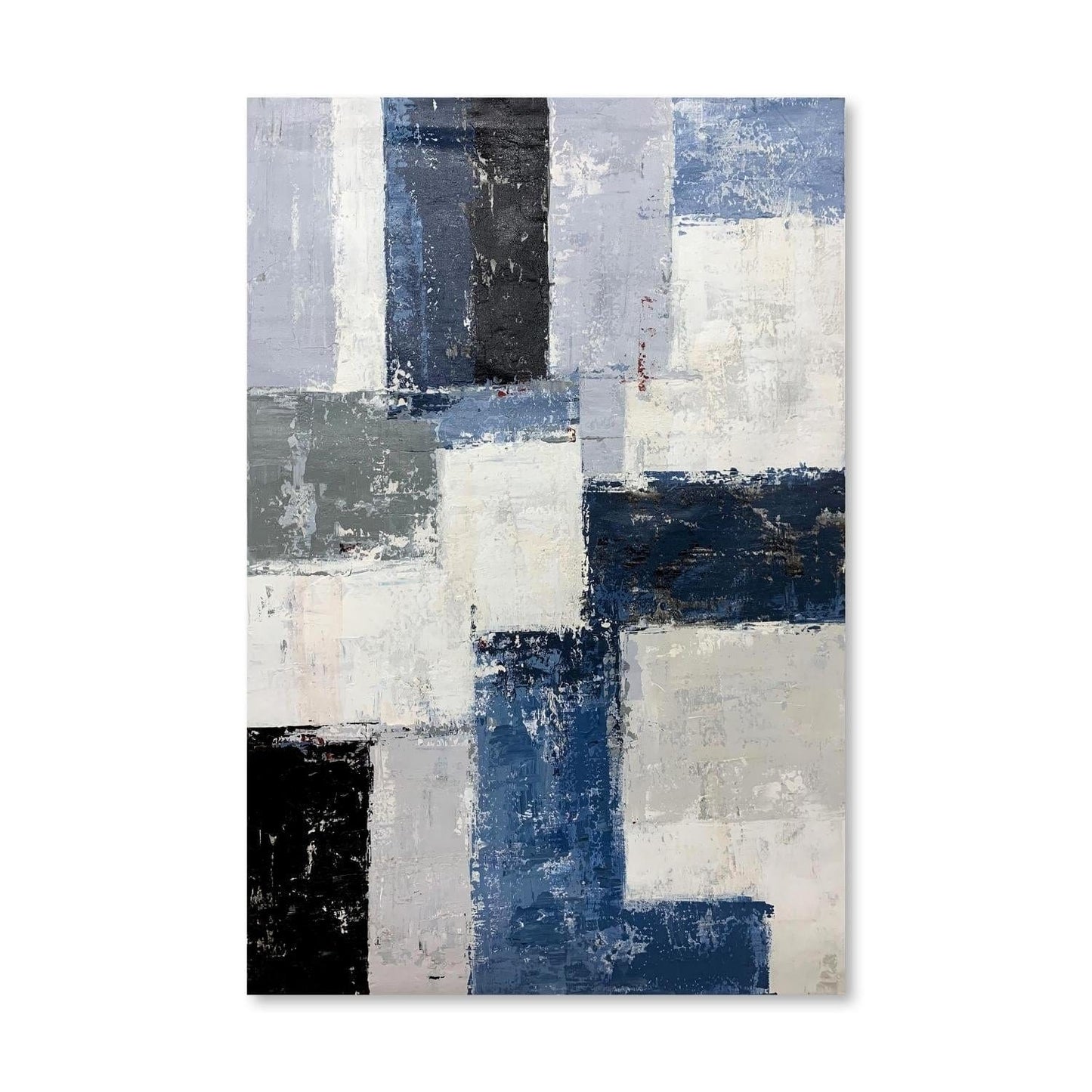 Contemporary Abstract Oil Painting in Shades of Blue and Gray for Modern Decor