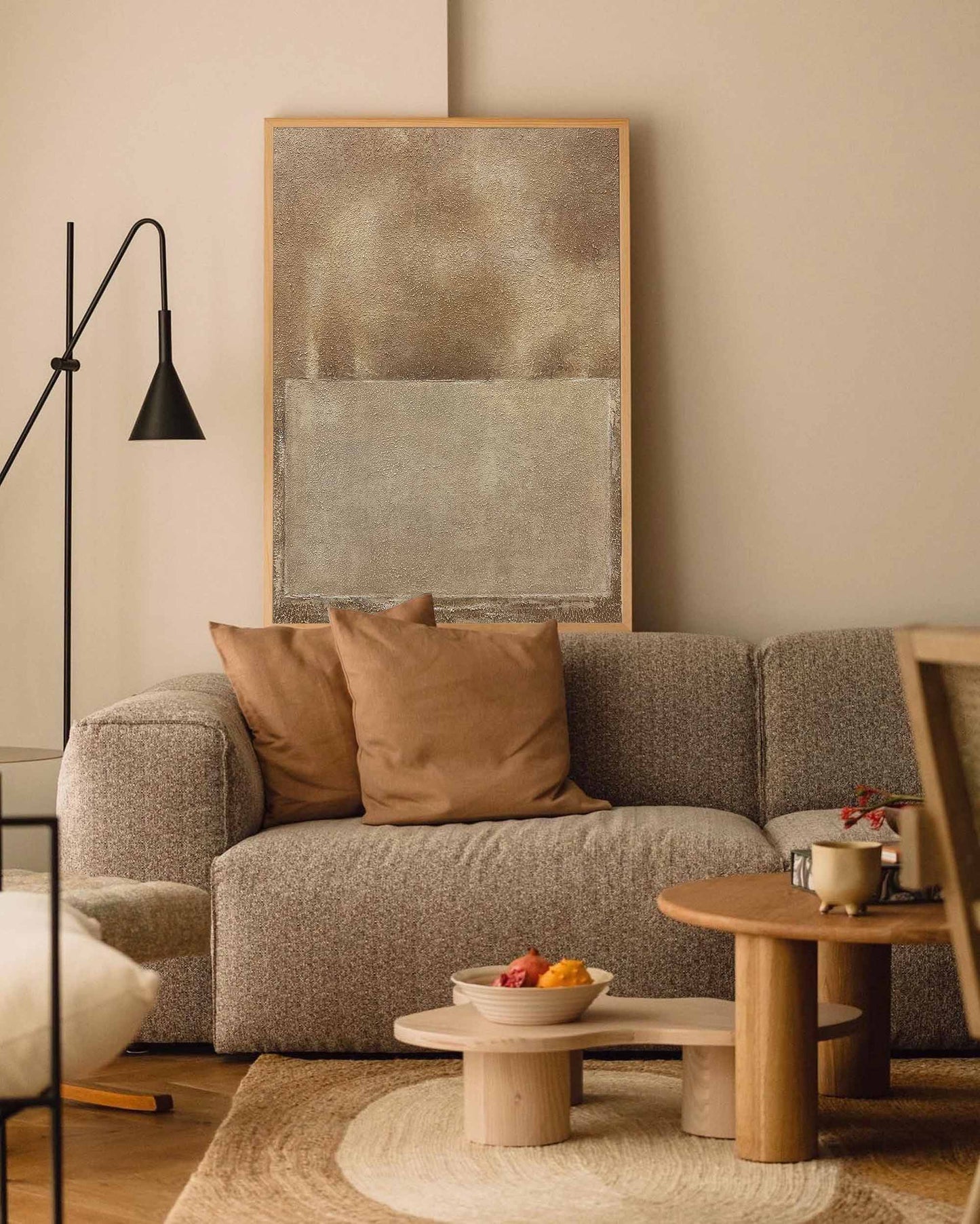 Contemporary Minimalist Neutral Tones Abstract Oil Painting for Modern Interiors