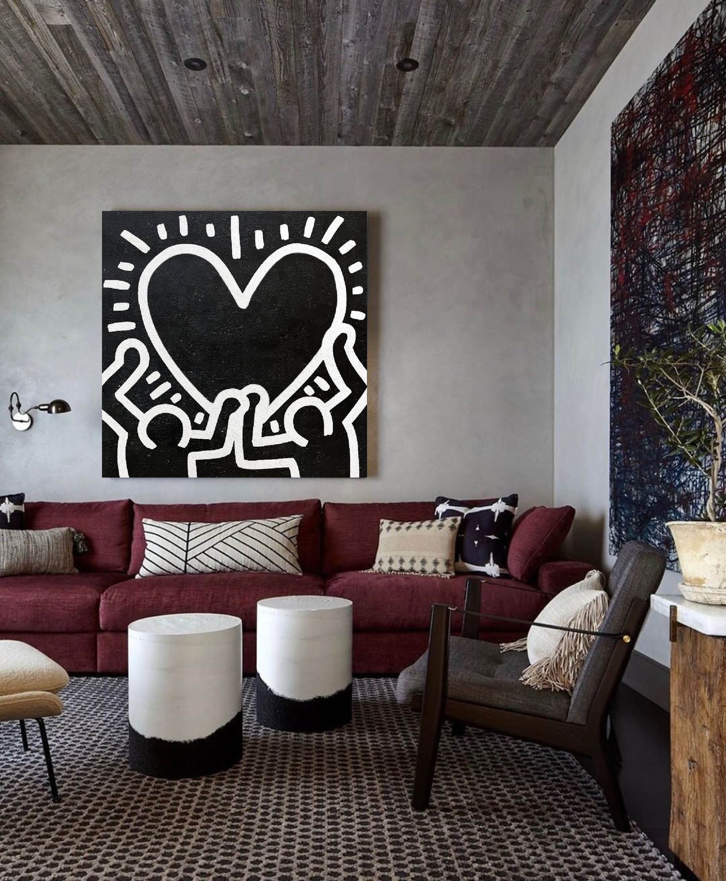 Bold Heart Embrace - Modern Abstract Oil Painting Inspired by Street Art