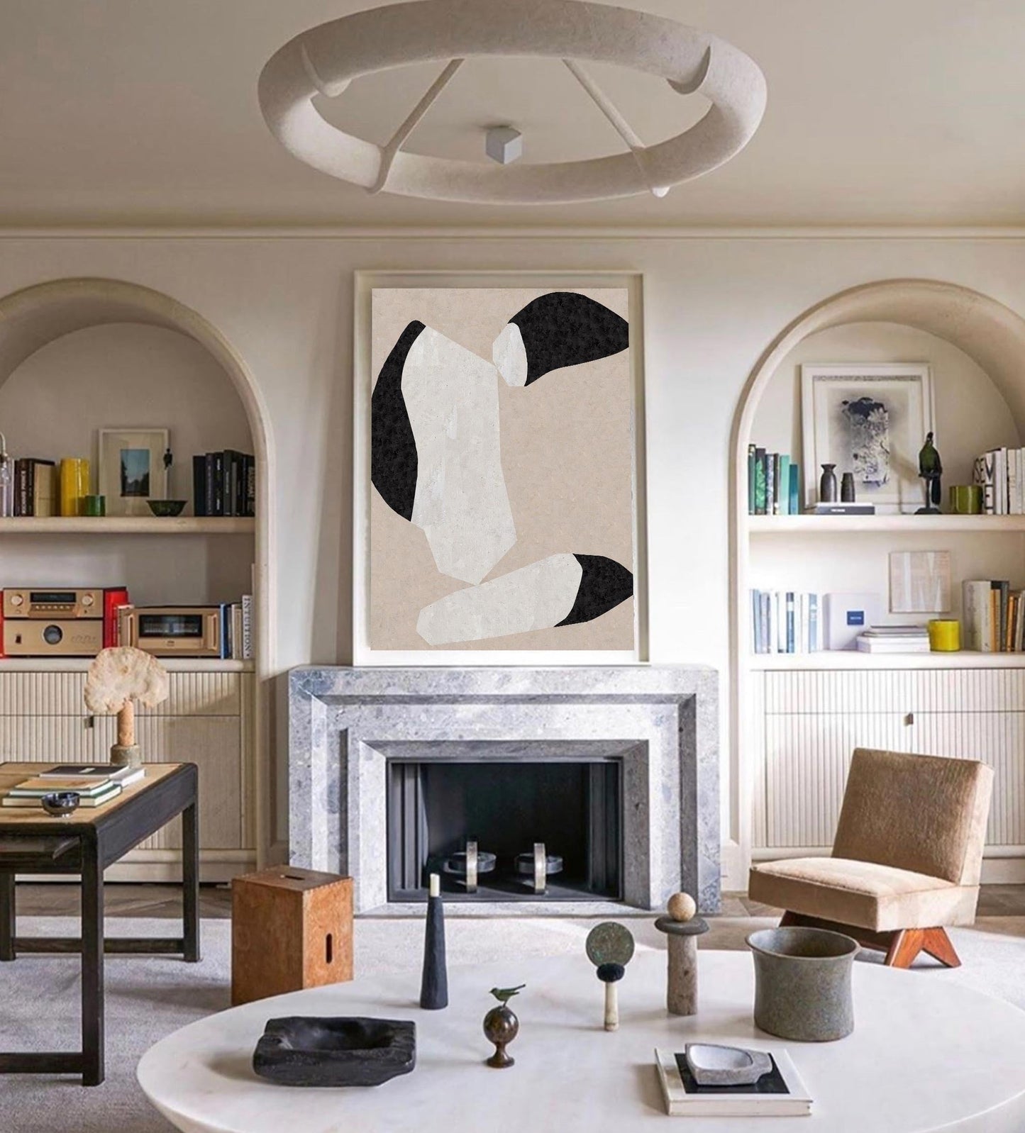 Contemporary Beige Abstract Oil Painting for Modern Home Decor