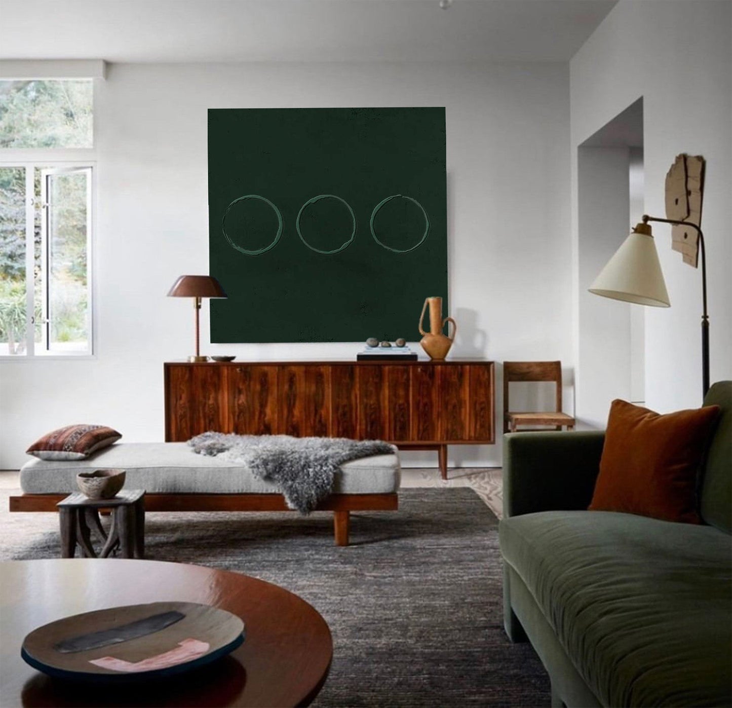 Minimalist Green Abstract Oil Painting for Modern Home Decor