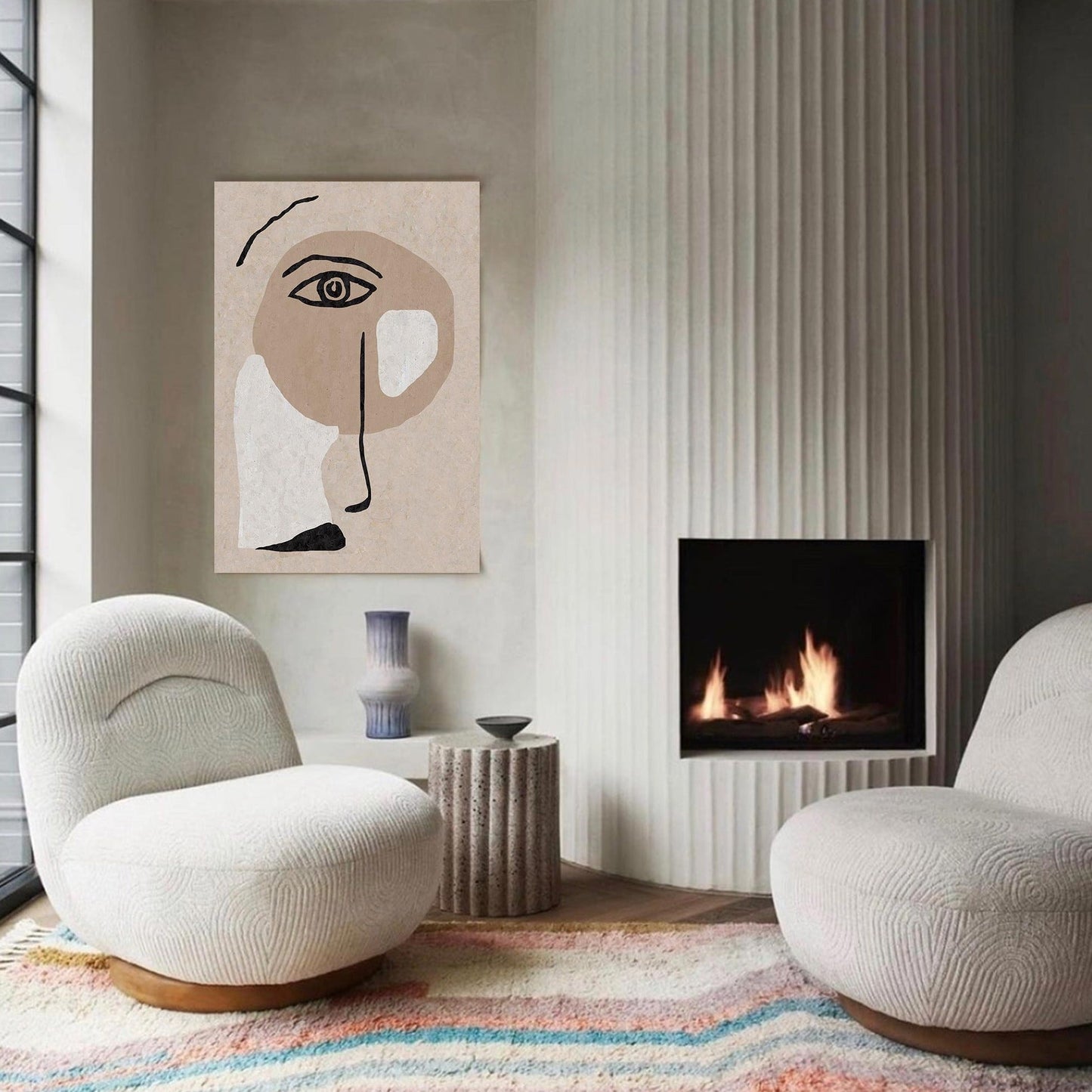 Contemporary Beige Abstract Face Art for Modern Home Decor