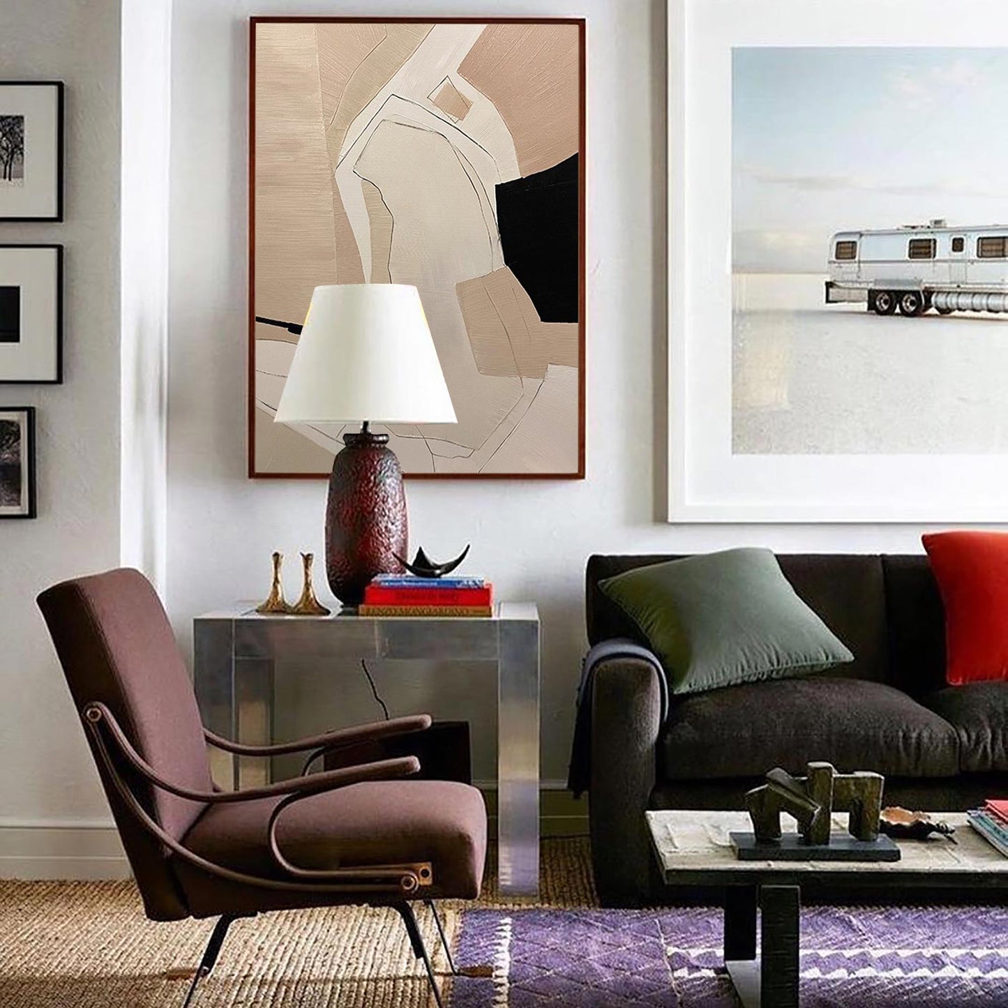 Contemporary Beige Abstract Oil Painting for Modern Home Decor