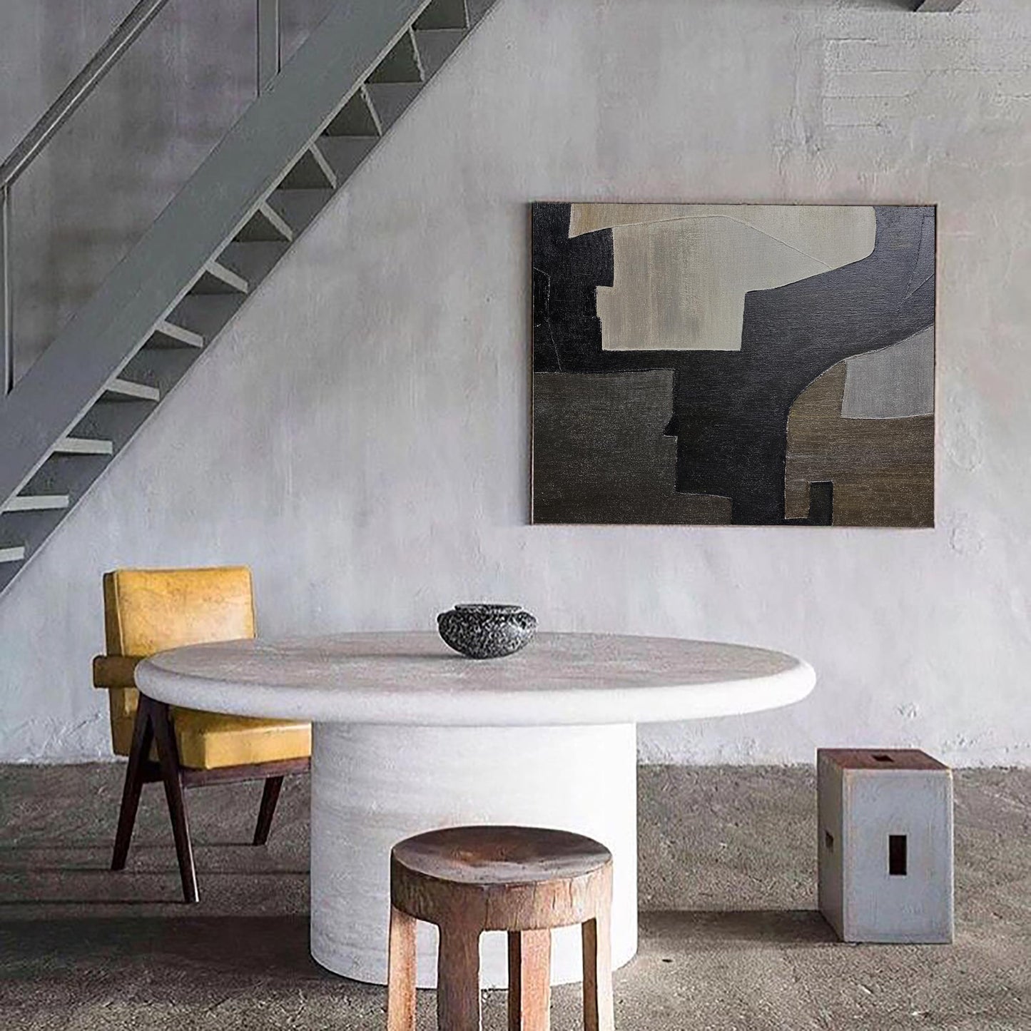 Contemporary Black and Grey Abstract Oil Painting for Modern Home Decor