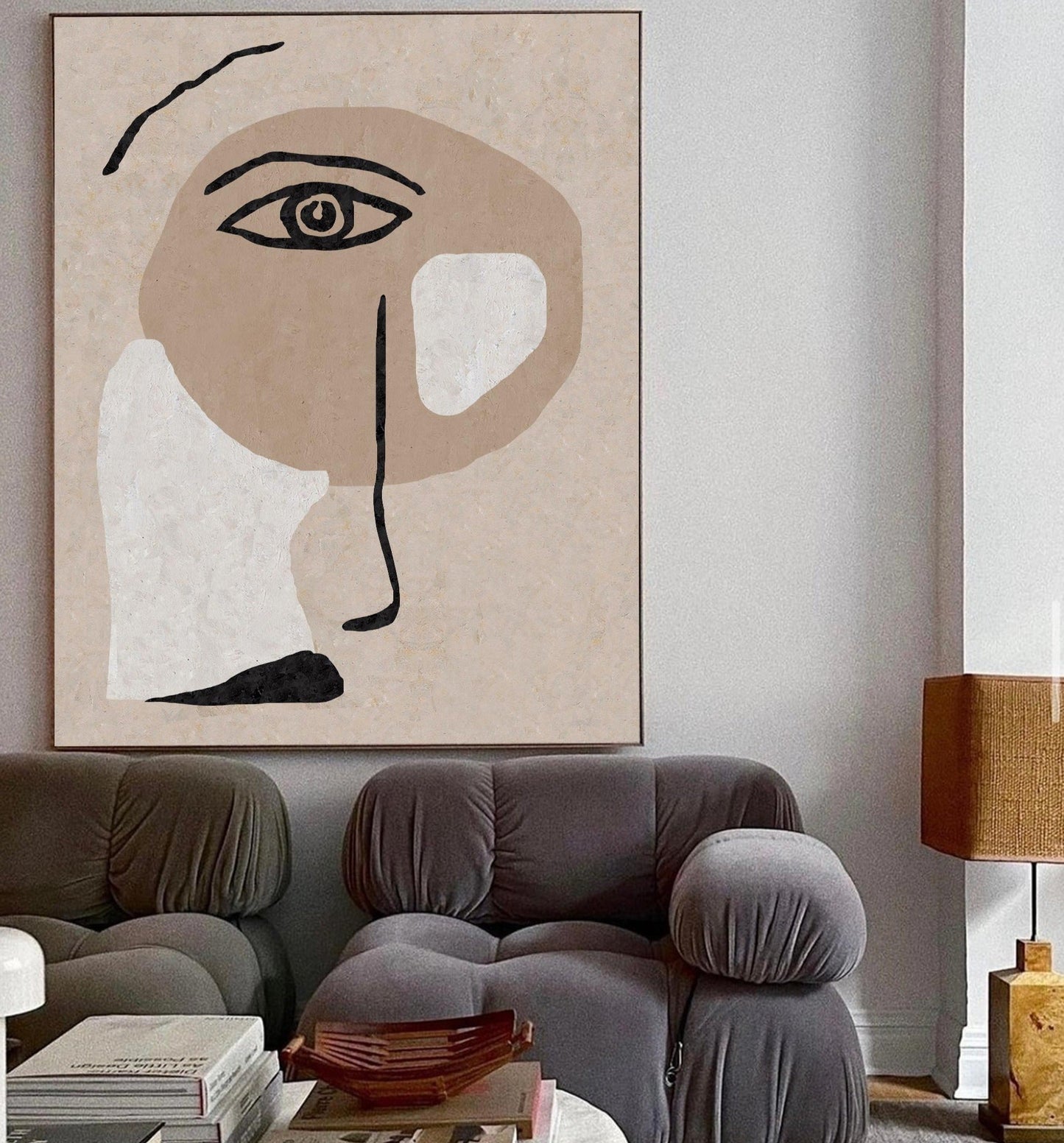 Contemporary Beige Abstract Face Art for Modern Home Decor