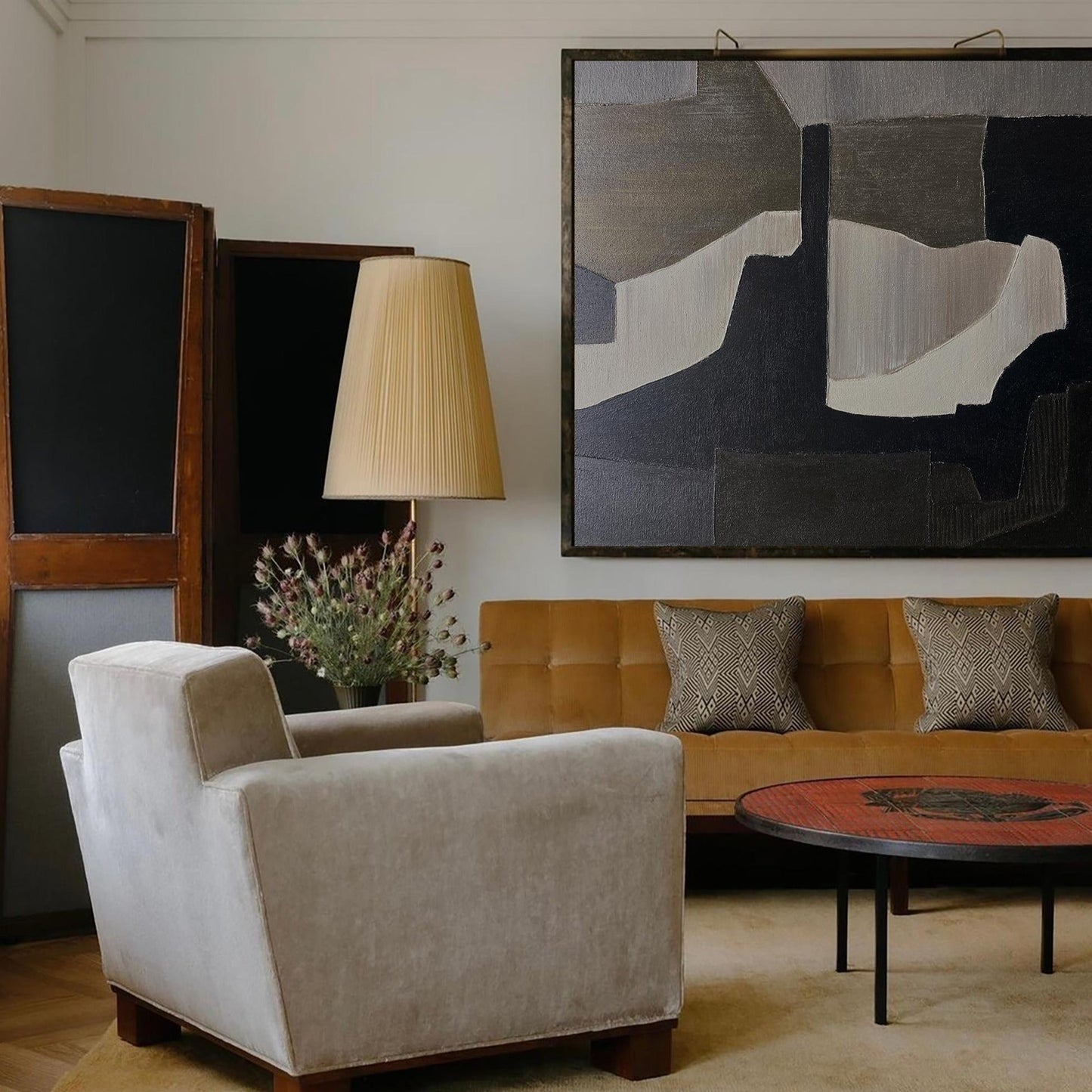 Chic Black and Grey Abstract Oil Painting for Modern Art Decor