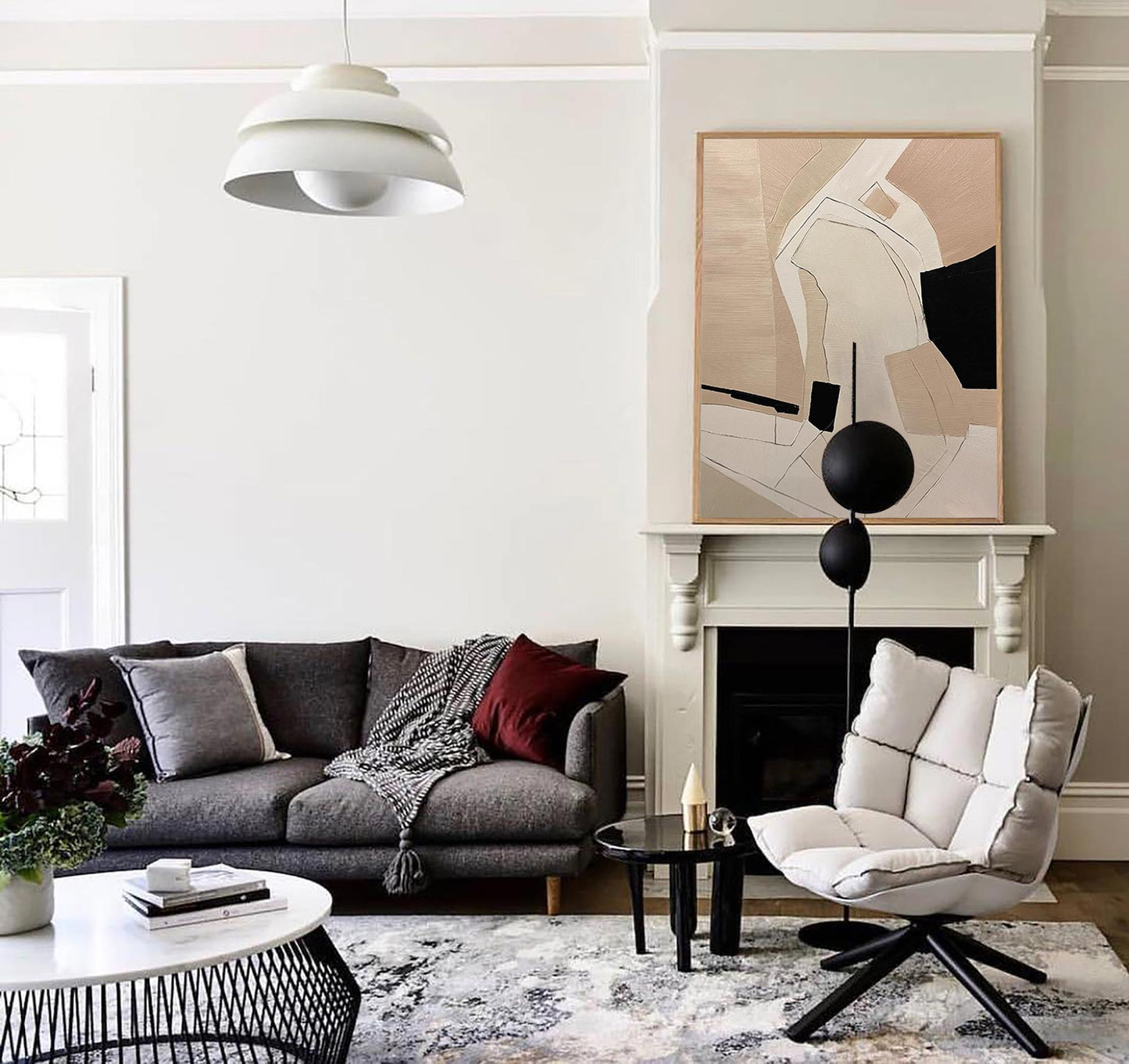 Contemporary Beige Abstract Oil Painting for Modern Home Decor