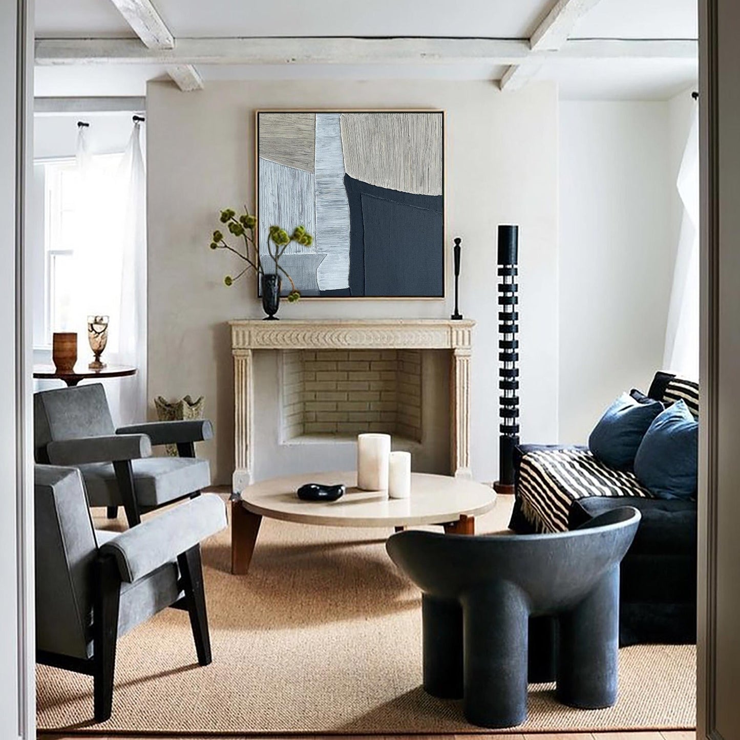 Contemporary Black and Grey Abstract Oil Painting for Modern Home Decor