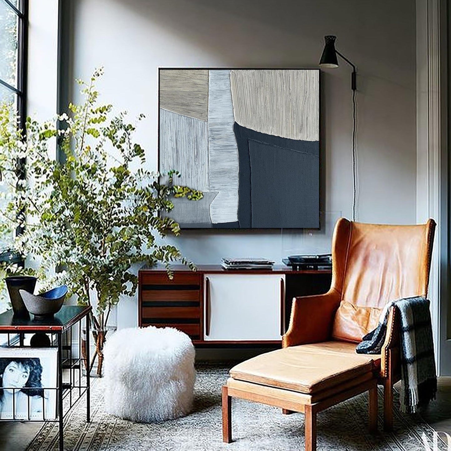 Contemporary Black and Grey Abstract Oil Painting for Modern Home Decor