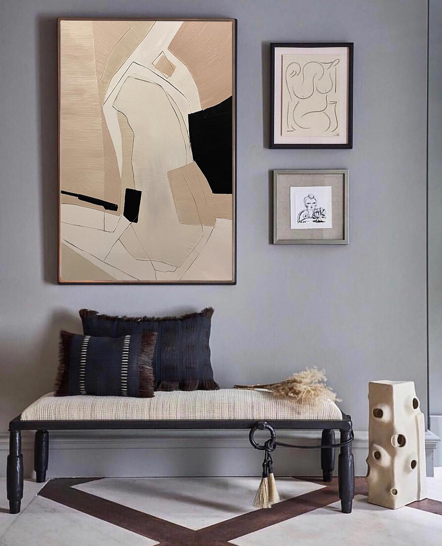 Contemporary Beige Abstract Oil Painting for Modern Home Decor