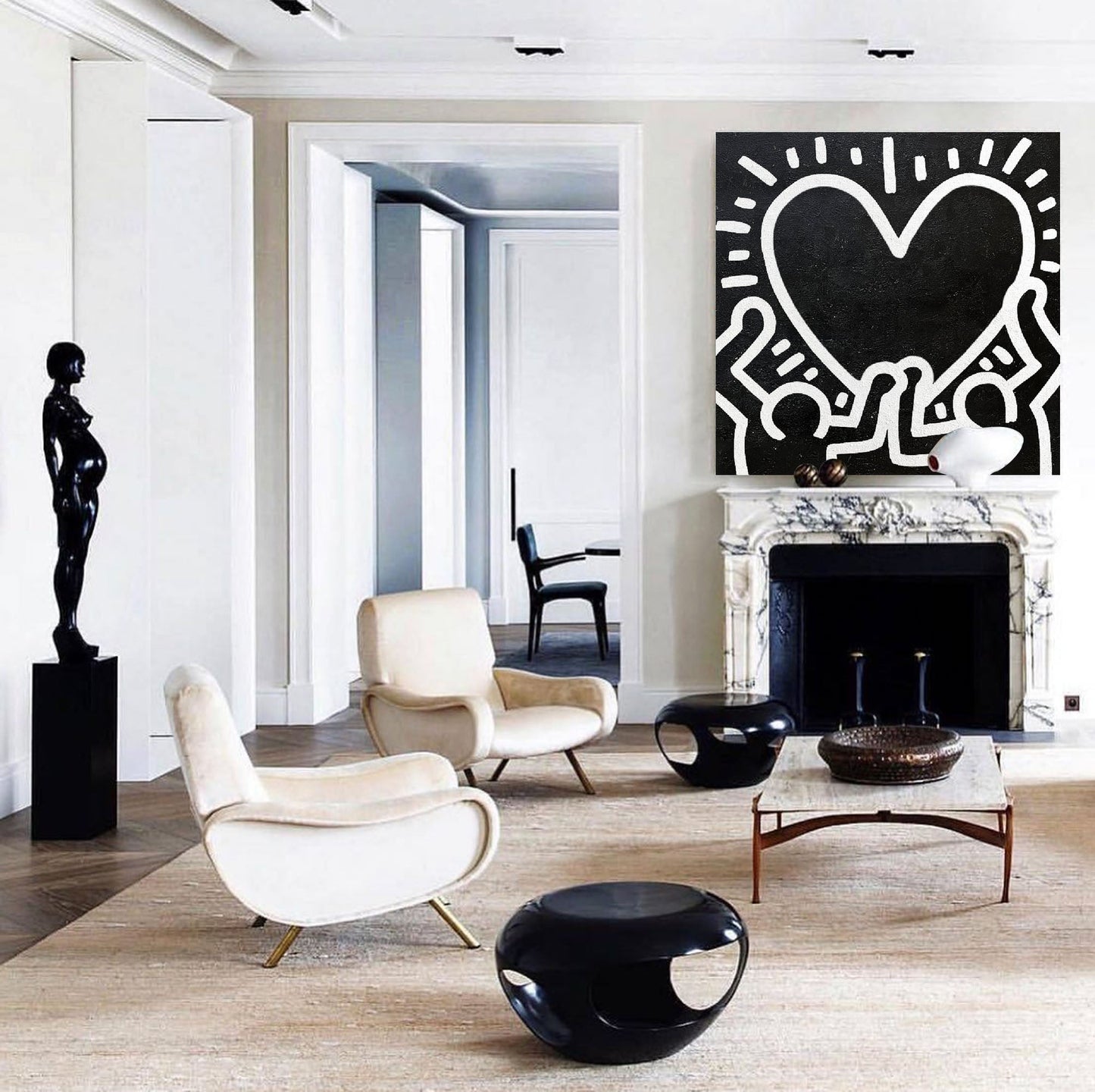 Bold Heart Embrace - Modern Abstract Oil Painting Inspired by Street Art