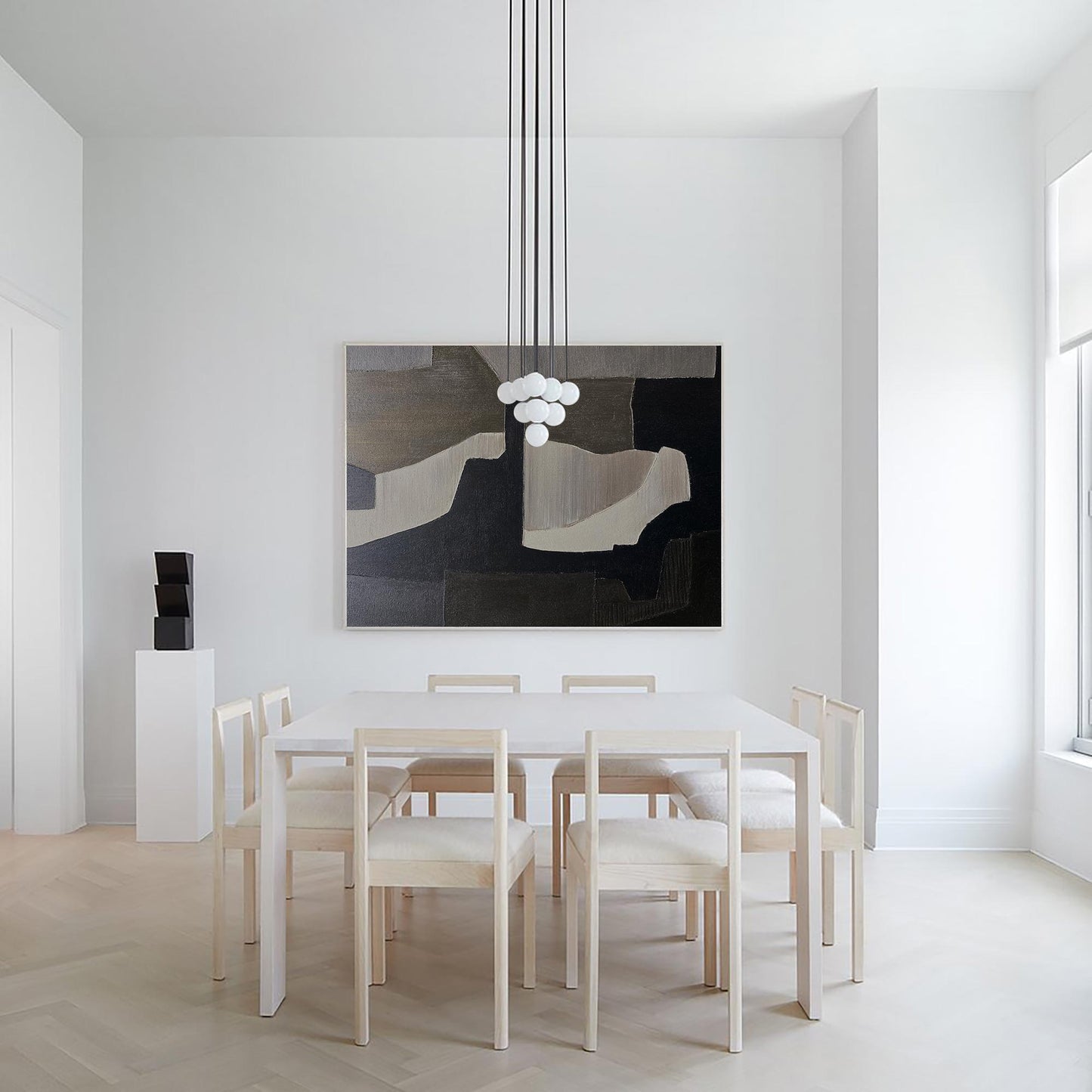 Chic Black and Grey Abstract Oil Painting for Modern Art Decor