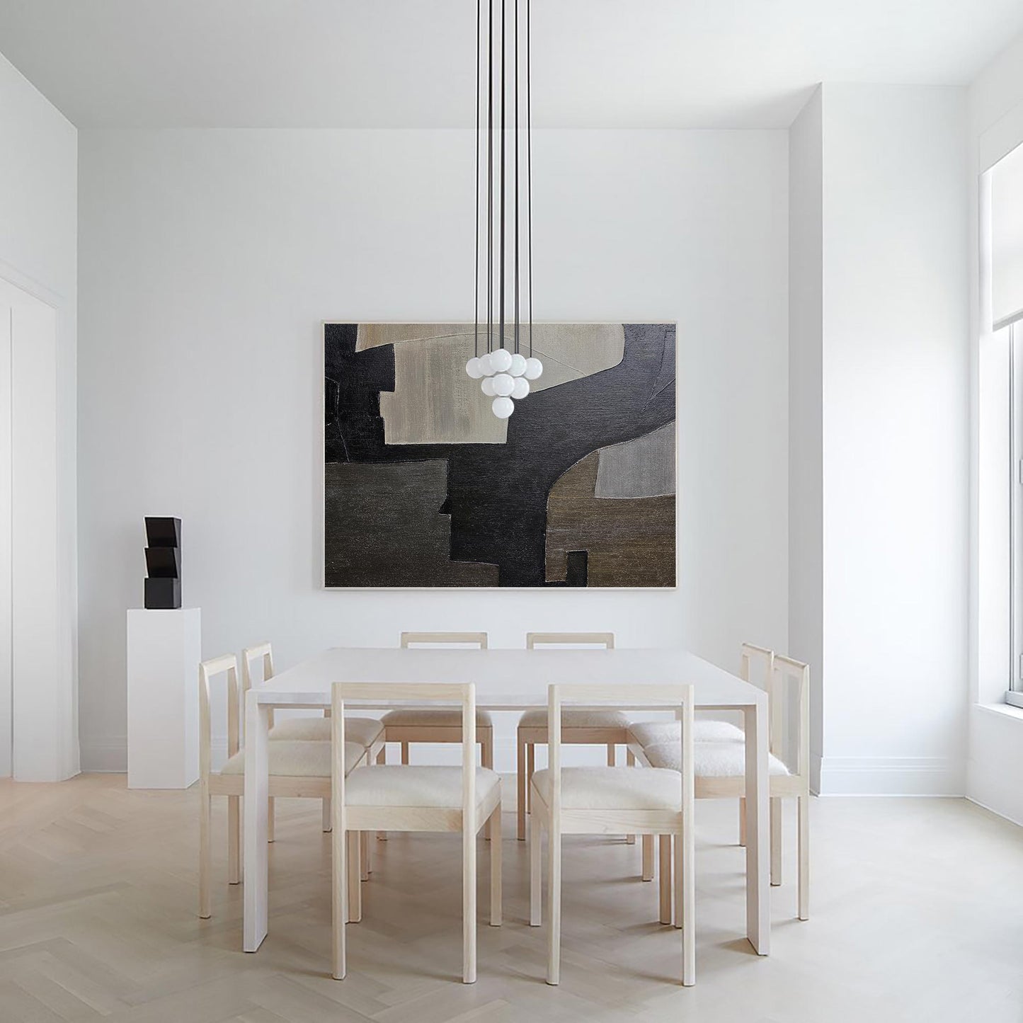 Contemporary Black and Grey Abstract Oil Painting for Modern Home Decor