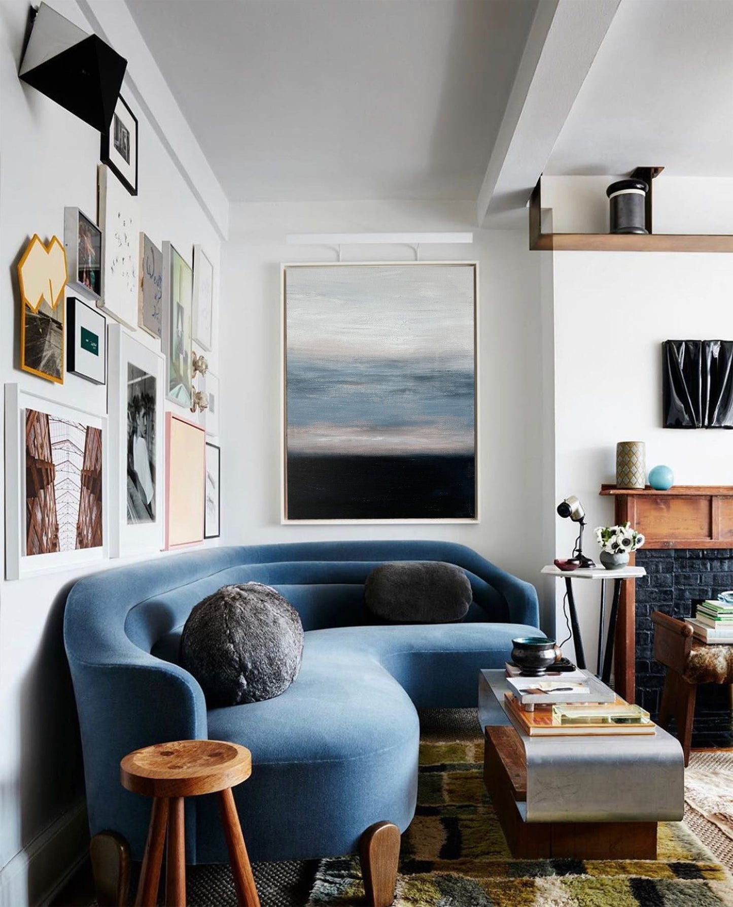 Contemporary Blue Abstract Oil Painting for Modern Home Decor