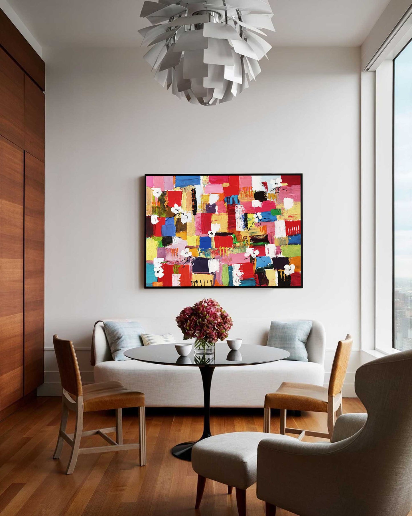 Colorful Abstract Oil Painting with Floral Elements for Modern Home Decor