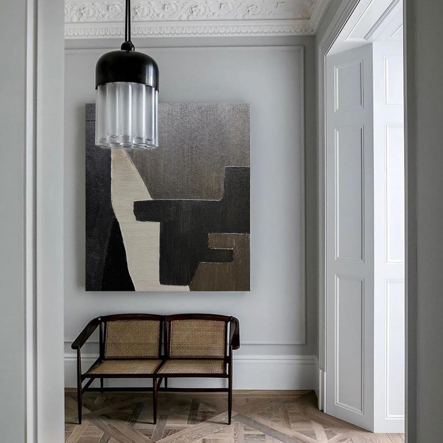 Contemporary Black and Brown Abstract Oil Painting for Modern Home Decor