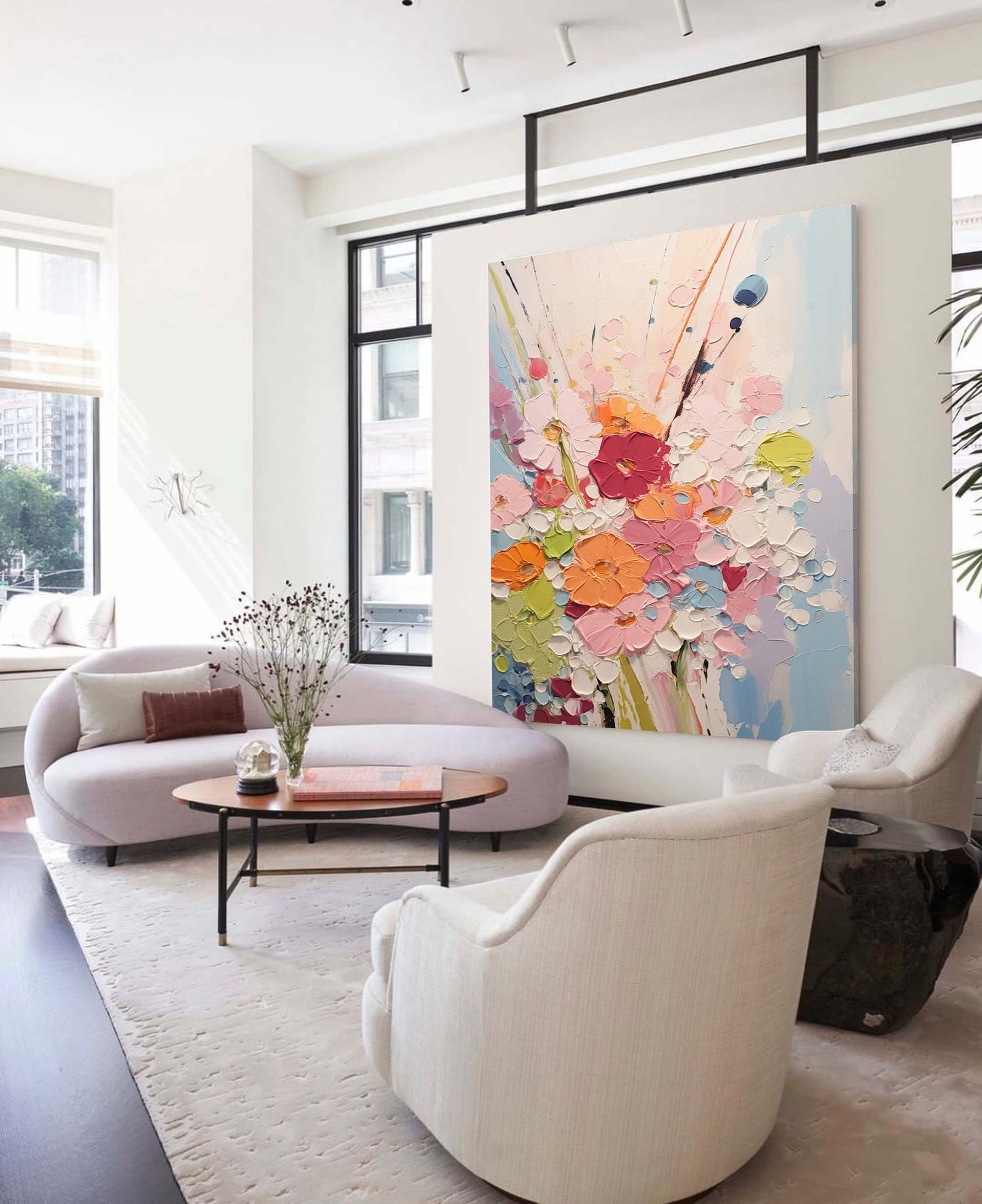 Colorful Floral Abstract Oil Painting for Vibrant Home Decor