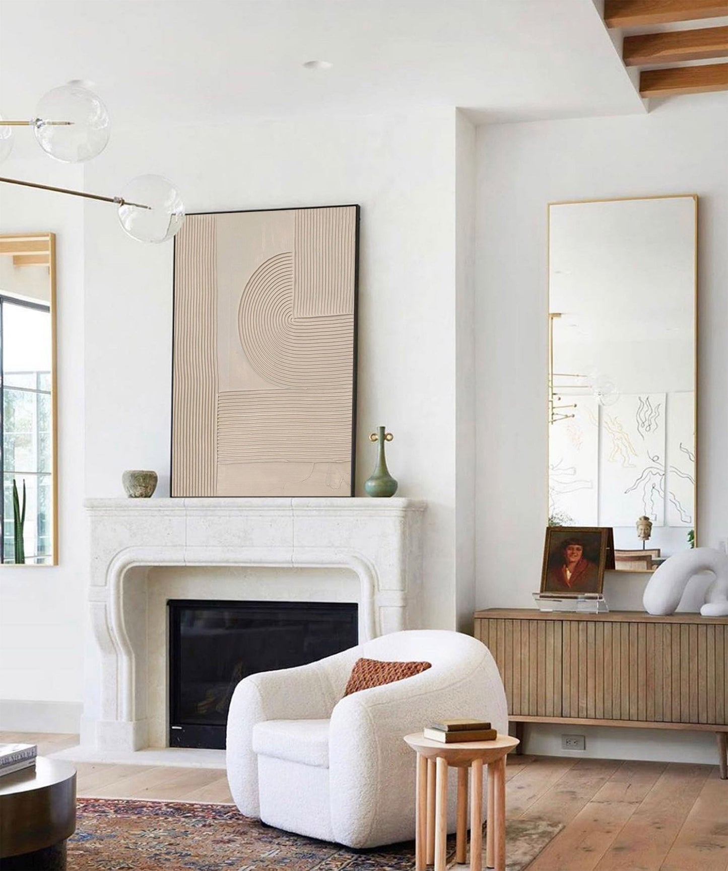 Elegant Beige Minimalist Abstract Oil Painting for Modern Home Décor