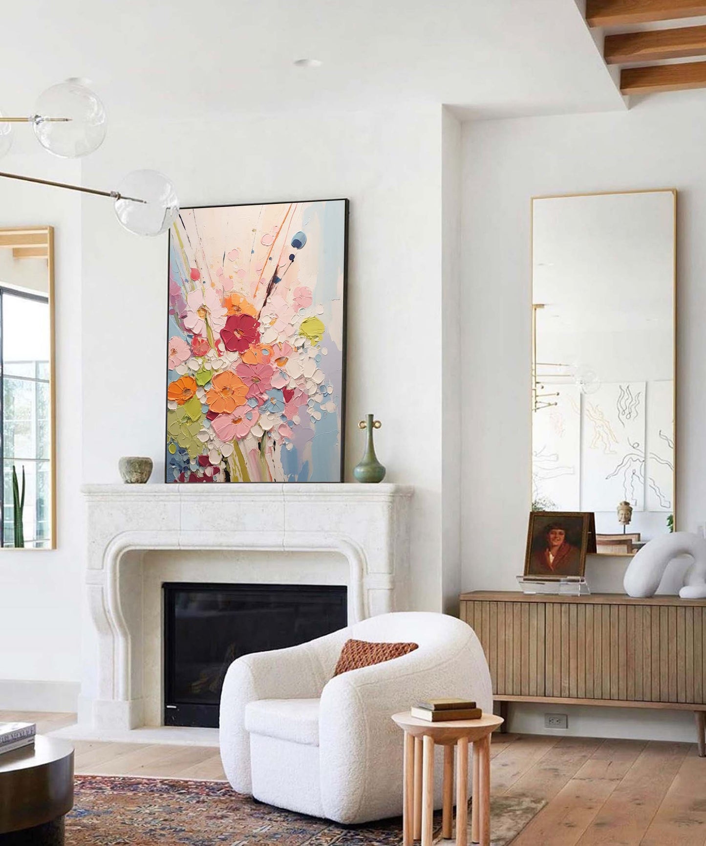 Colorful Floral Abstract Oil Painting for Vibrant Home Decor