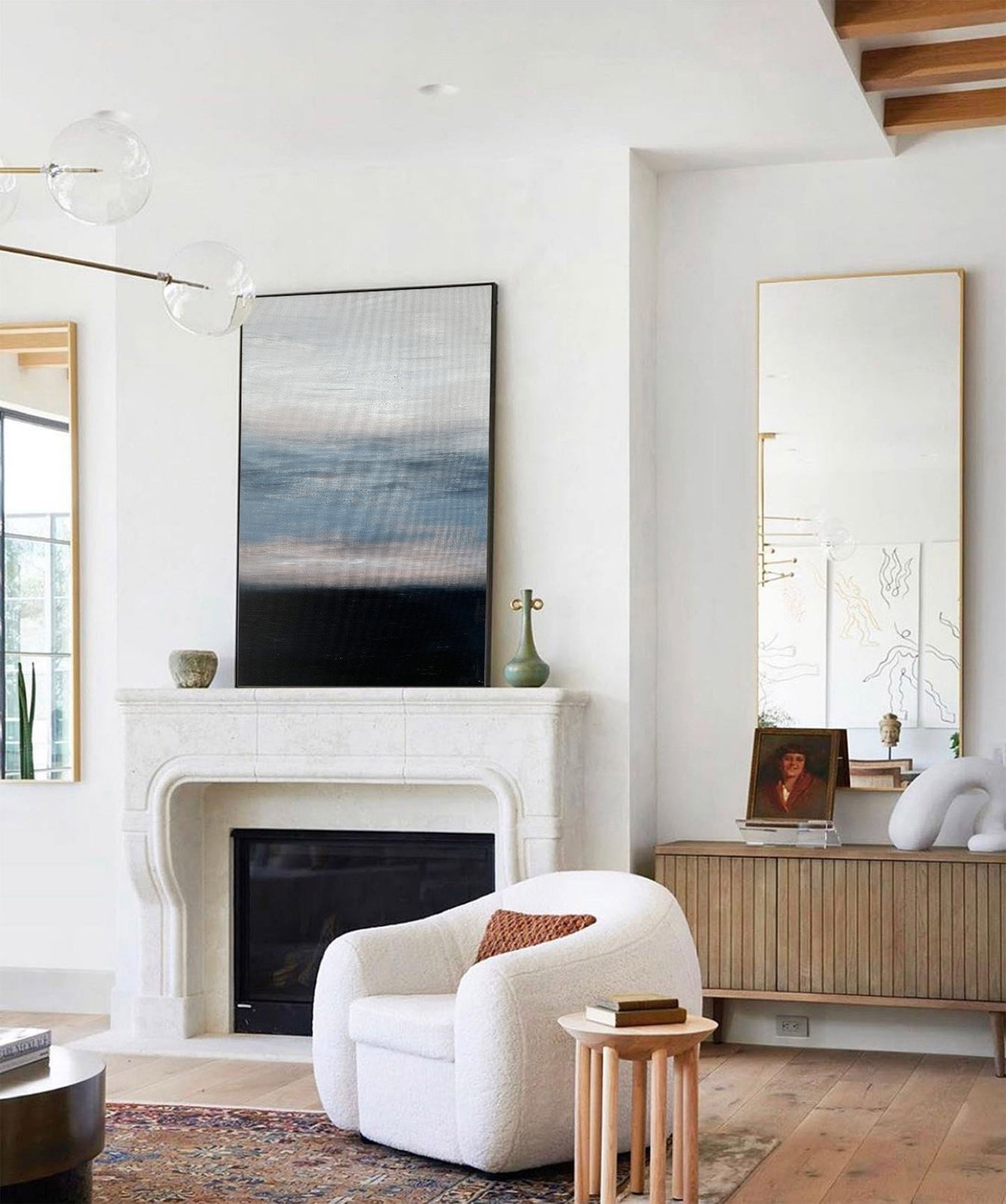 Contemporary Blue Abstract Oil Painting for Modern Home Decor