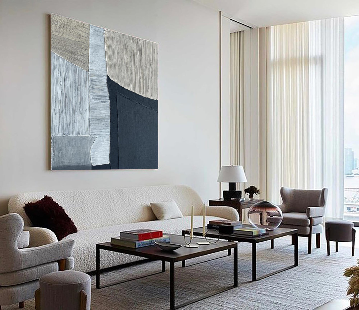Contemporary Black and Grey Abstract Oil Painting for Modern Home Decor