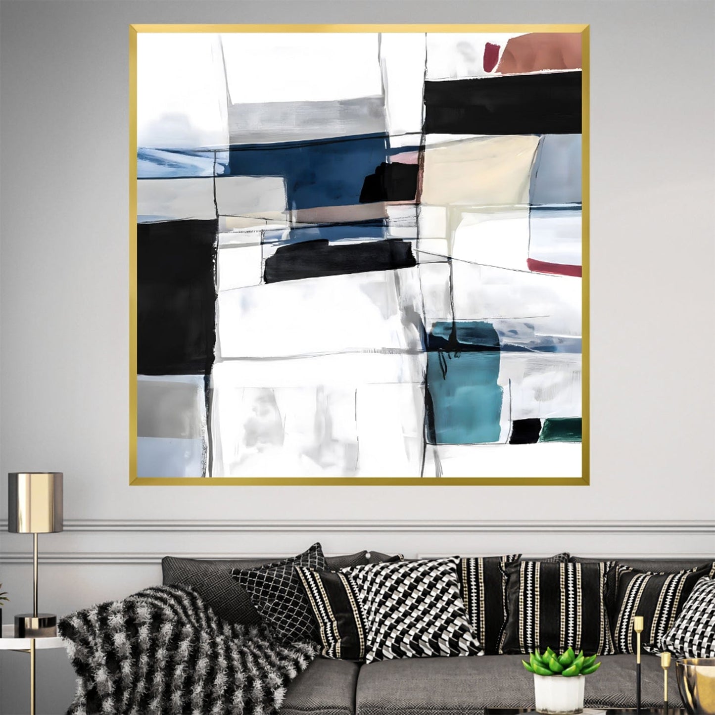 Modern Abstract Oil Painting in Bold Geometric Shapes and Neutral Tones