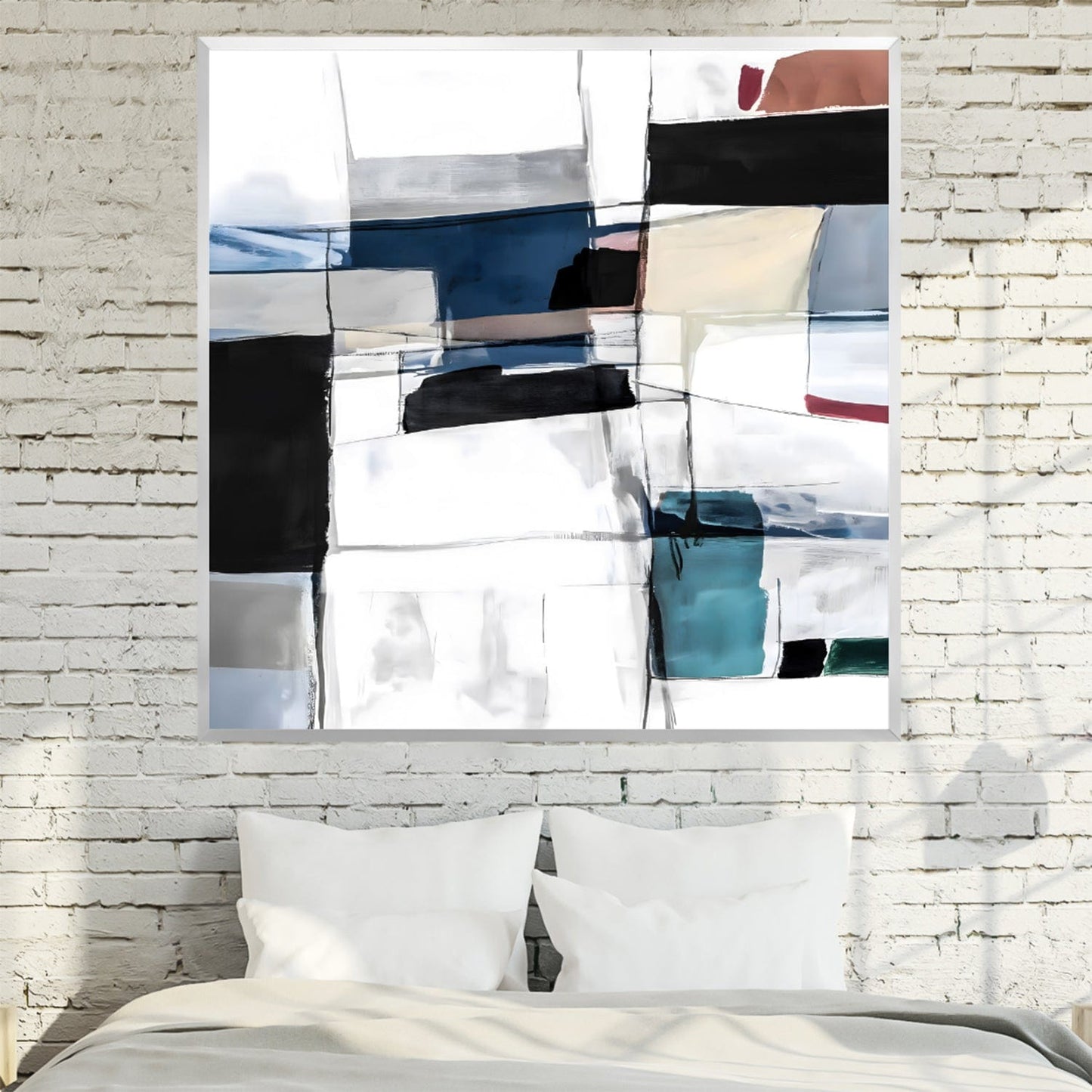 Modern Abstract Oil Painting in Bold Geometric Shapes and Neutral Tones